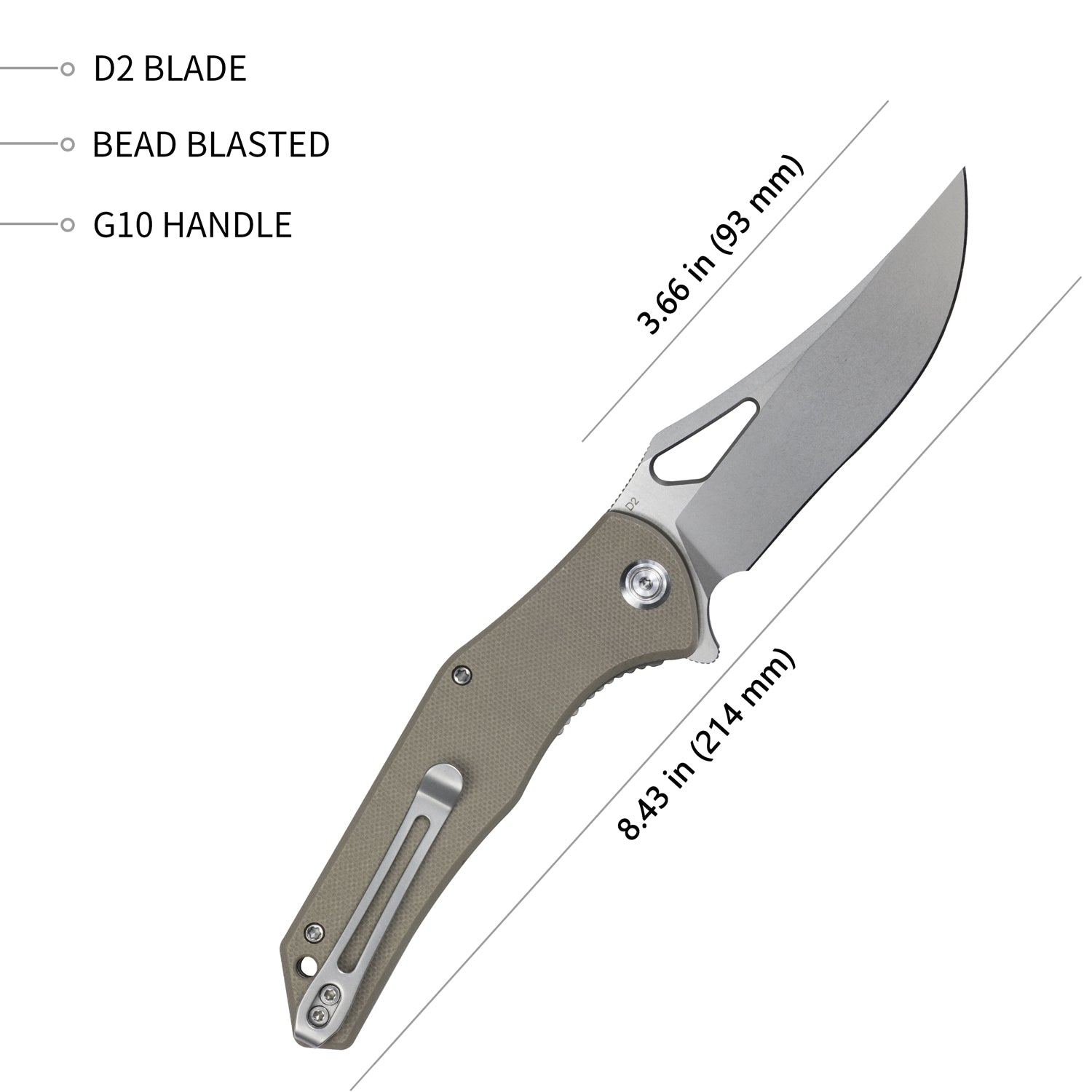 Kubey Phemius Liner Lock Folding Pocket Knife Tan G10 Handle 3.66" Bead Blasted D2 KU149B