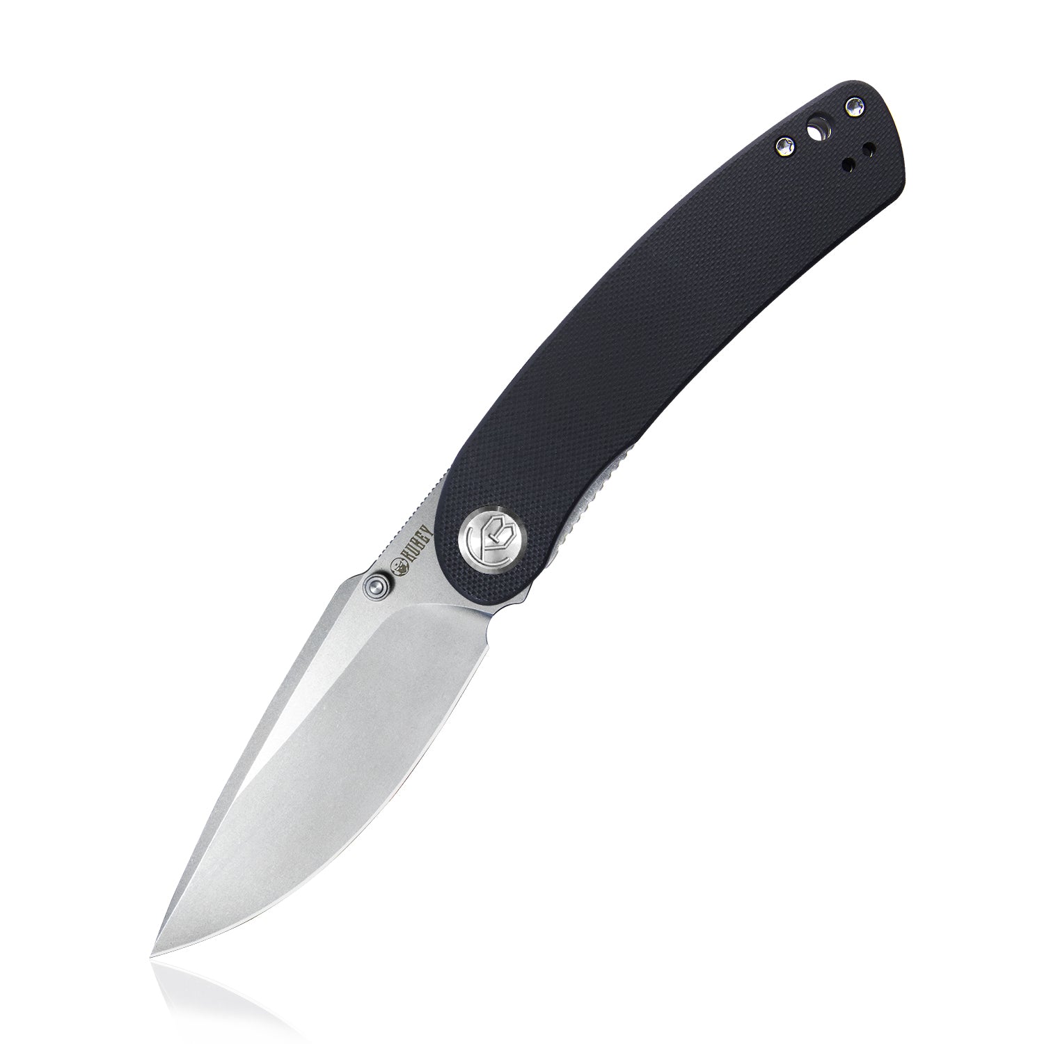 Kubey Momentum Sherif Manganas Design Liner Lock Front Flipper / Dual Studs Open Folding Knife Black G10 Handle 3.43" Bead Blasted D2 KU344A