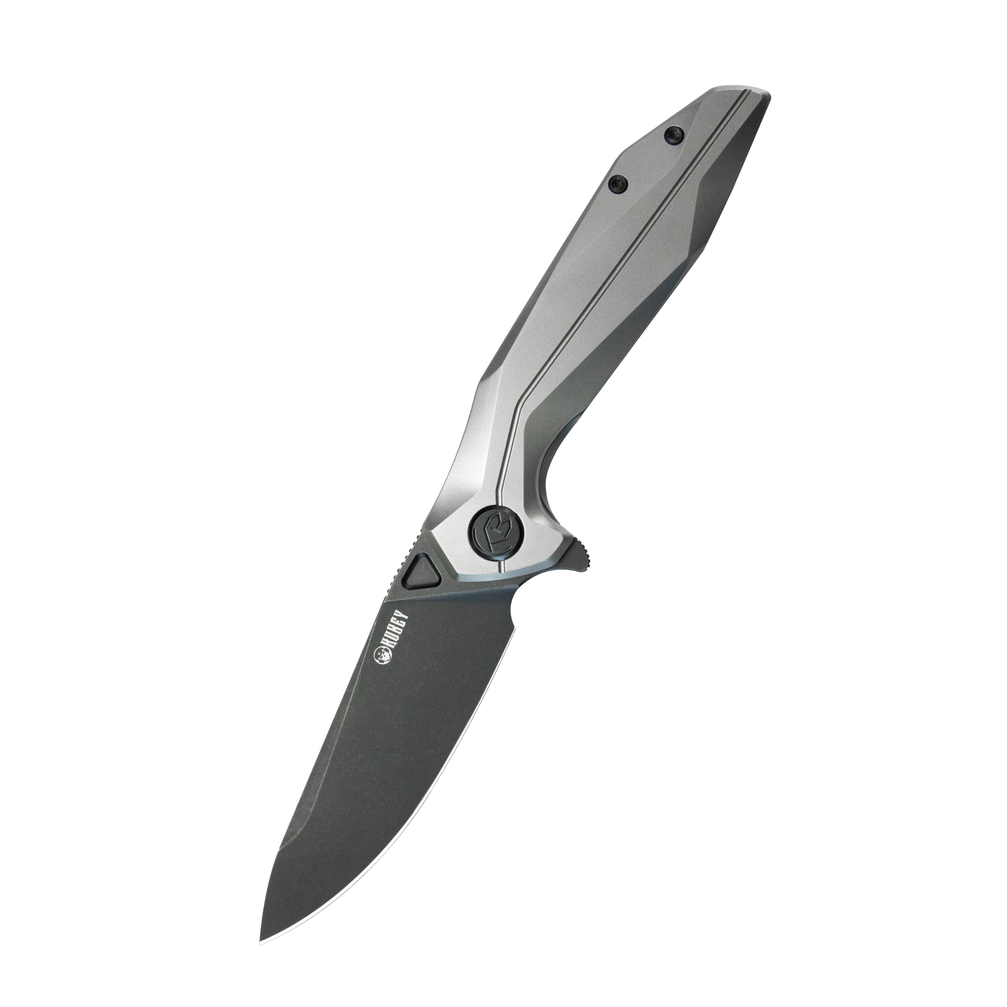 Kubey Nova Frame Lock Flipper Folding Knife Gray 6AL4V Titanium Handle 3.66" Darkwashed 14C28N KB235E