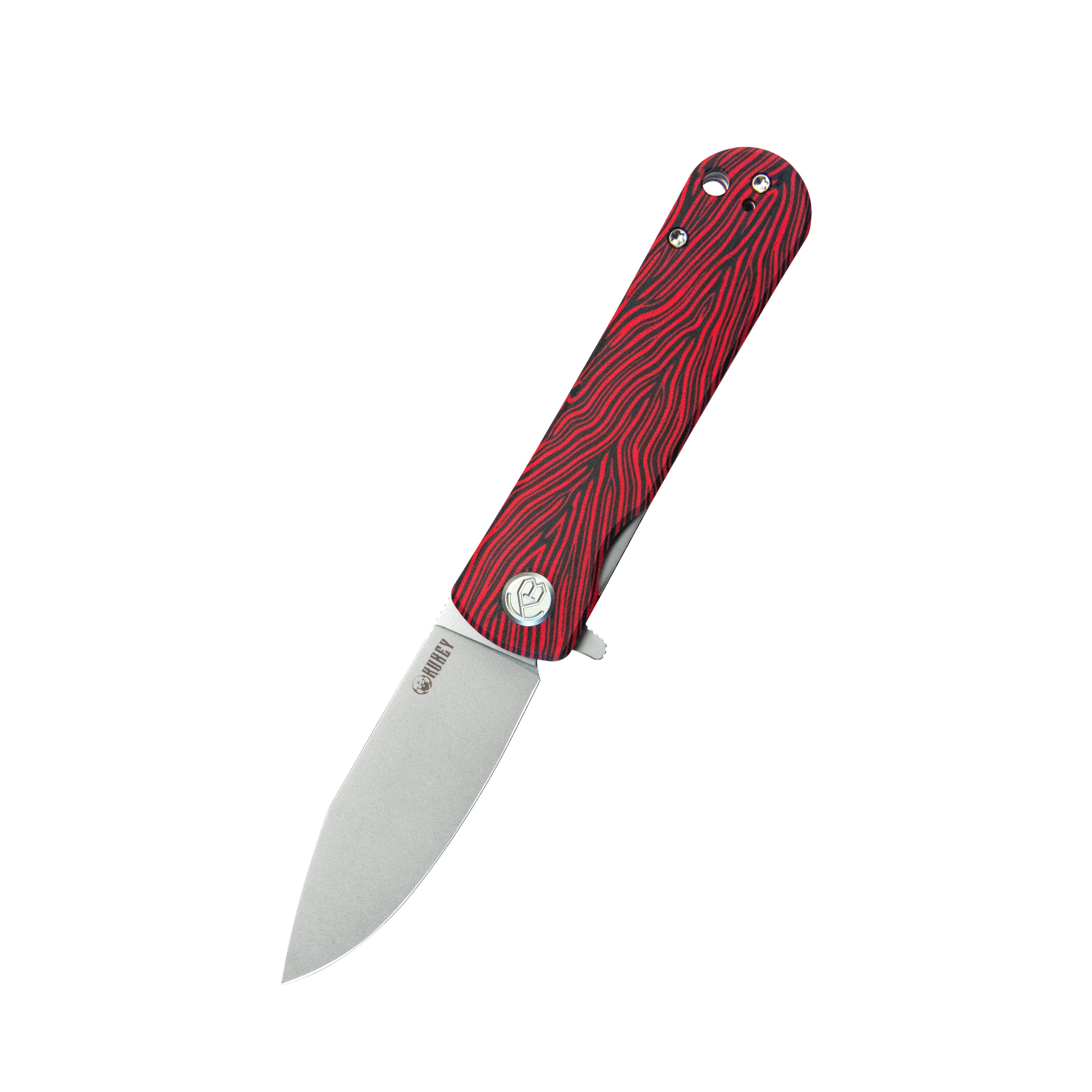 Kubey NEO Outdoor Folding Pocket Knife Red black Damascus G10 Handle 3.43" Beadblast AUS-10 KU371E