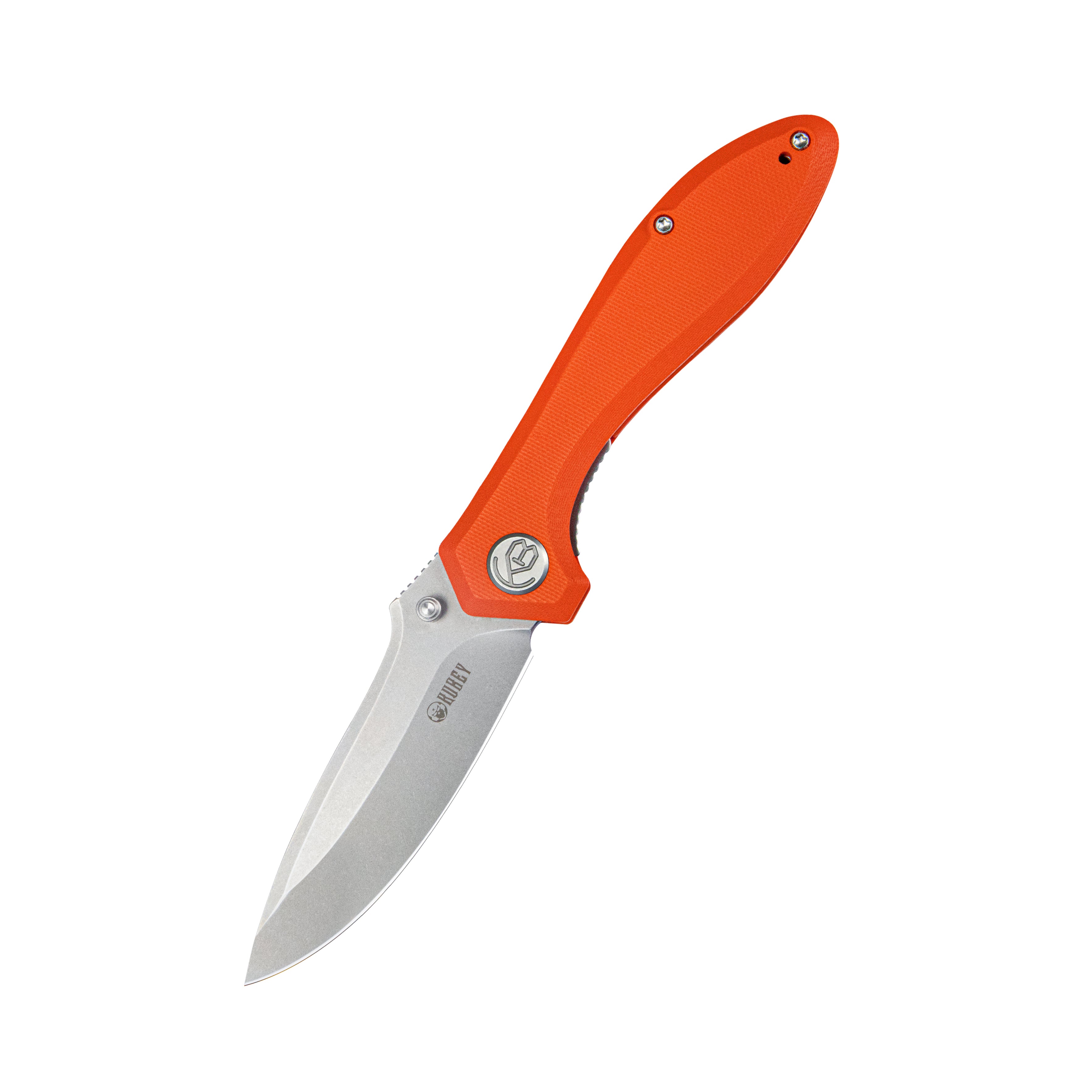 Kubey Ruckus Liner Lock Folding Knife Orange G10 Handle 3.31" Bead Blasted AUS-10 KU314H