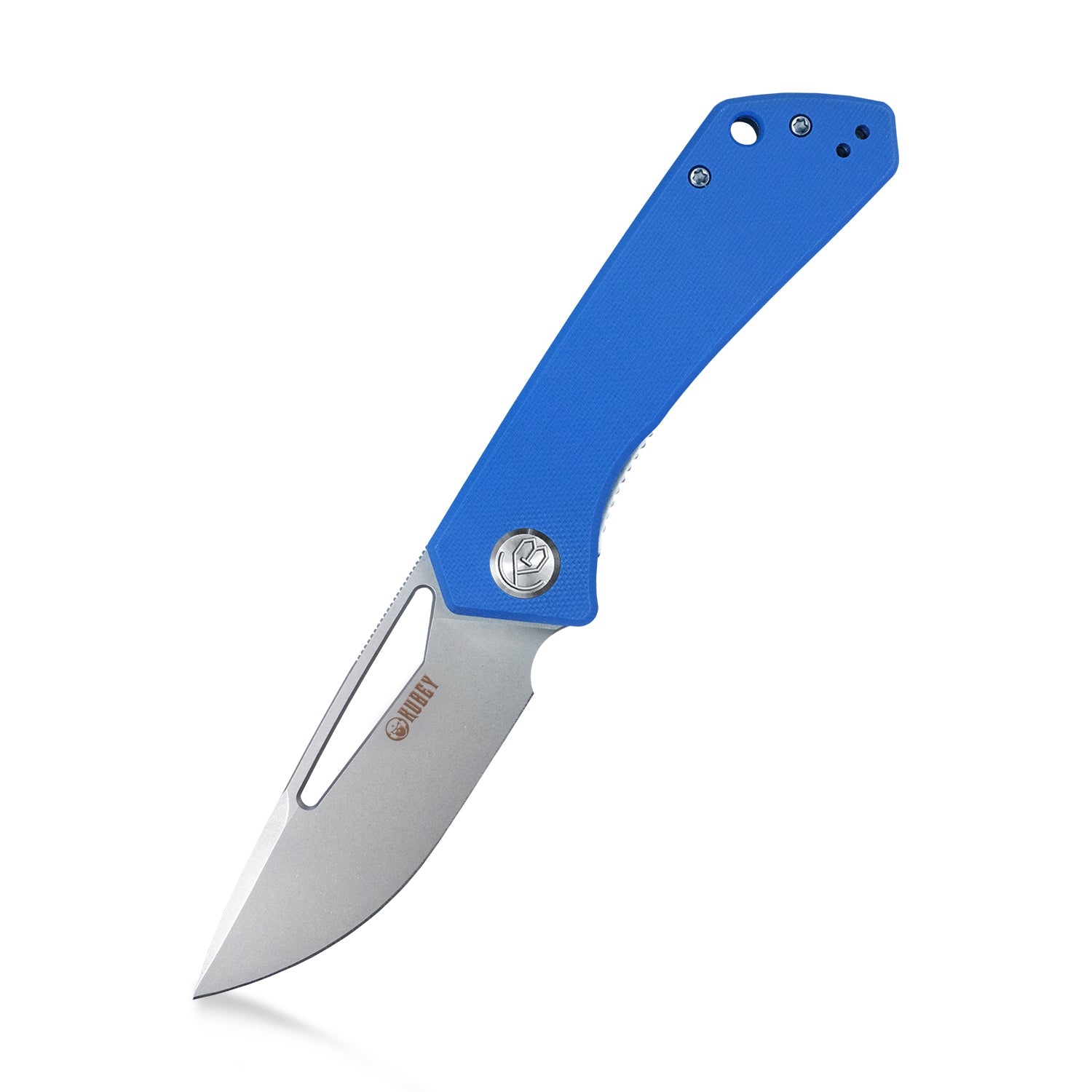 Kubey Thalia Front Flipper EDC Pocket Folding Knife Blue G10 Handle 3.27" Bead Blasted D2 KU331B