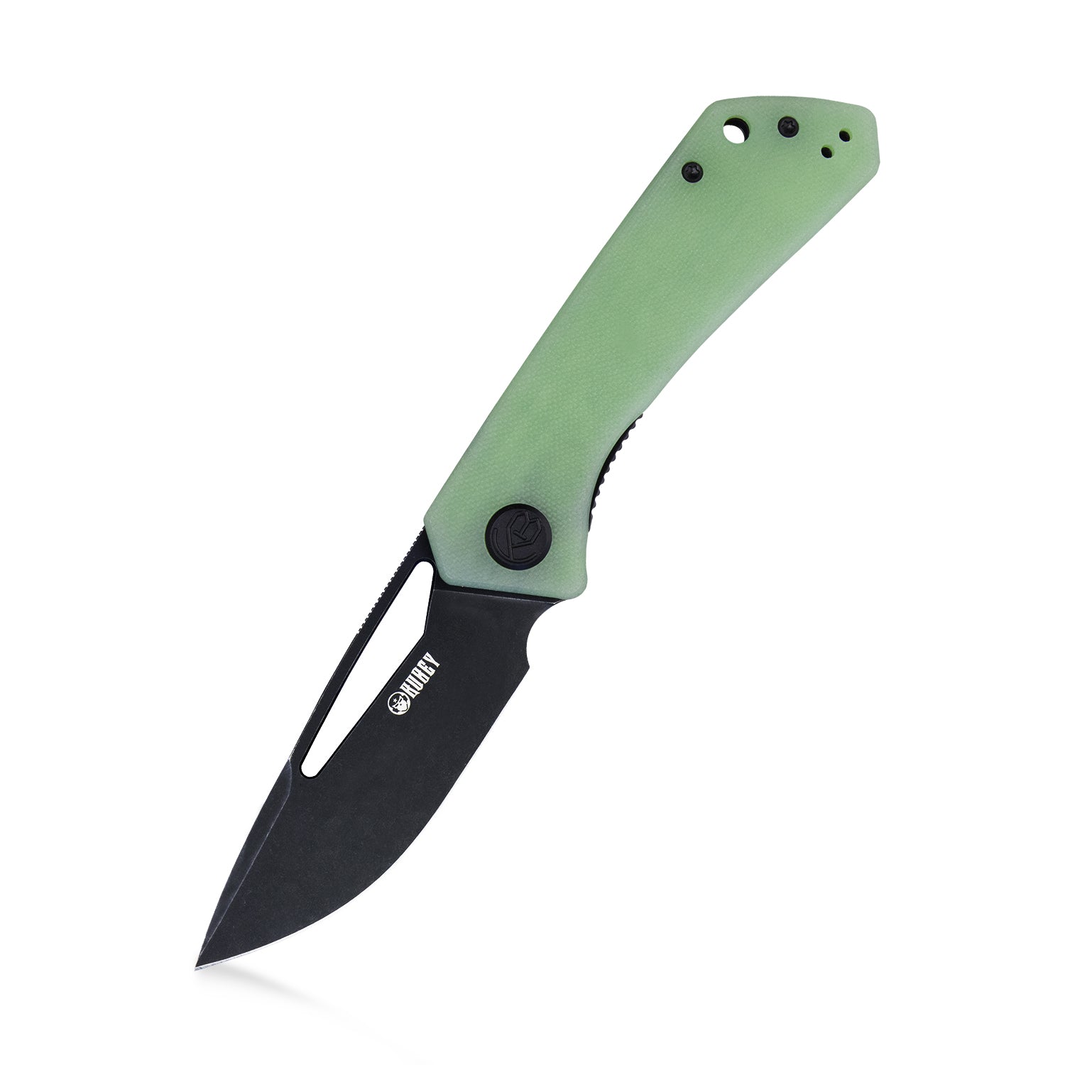 Kubey Thalia Front Flipper EDC Pocket Folding Knife Jade G10 Handle 3.27" Dark Stonewashed D2 KU331E
