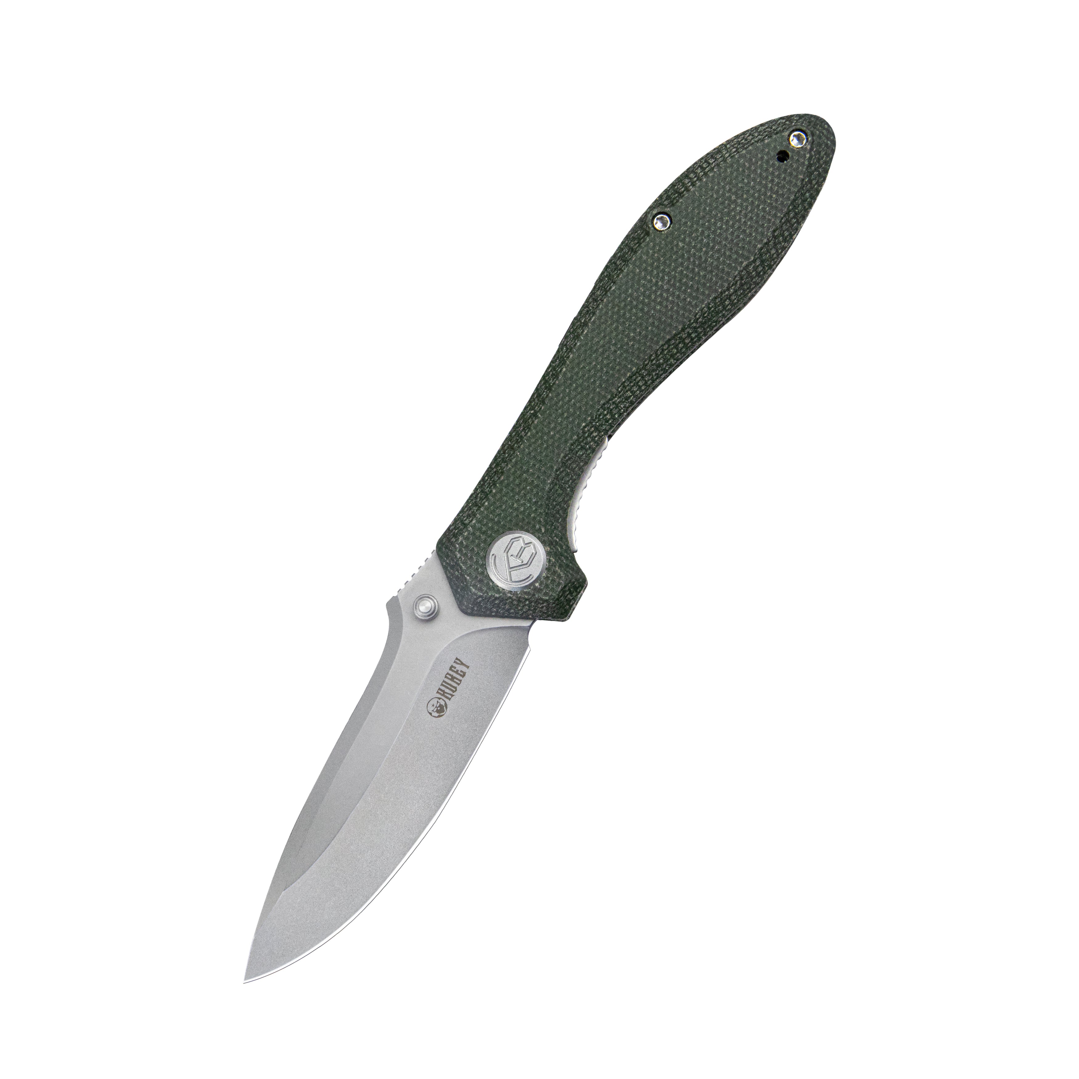 Kubey Ruckus Liner Lock Folding Knife Green Micarta Handle 3.31" Bead Blasted AUS-10 KU314N