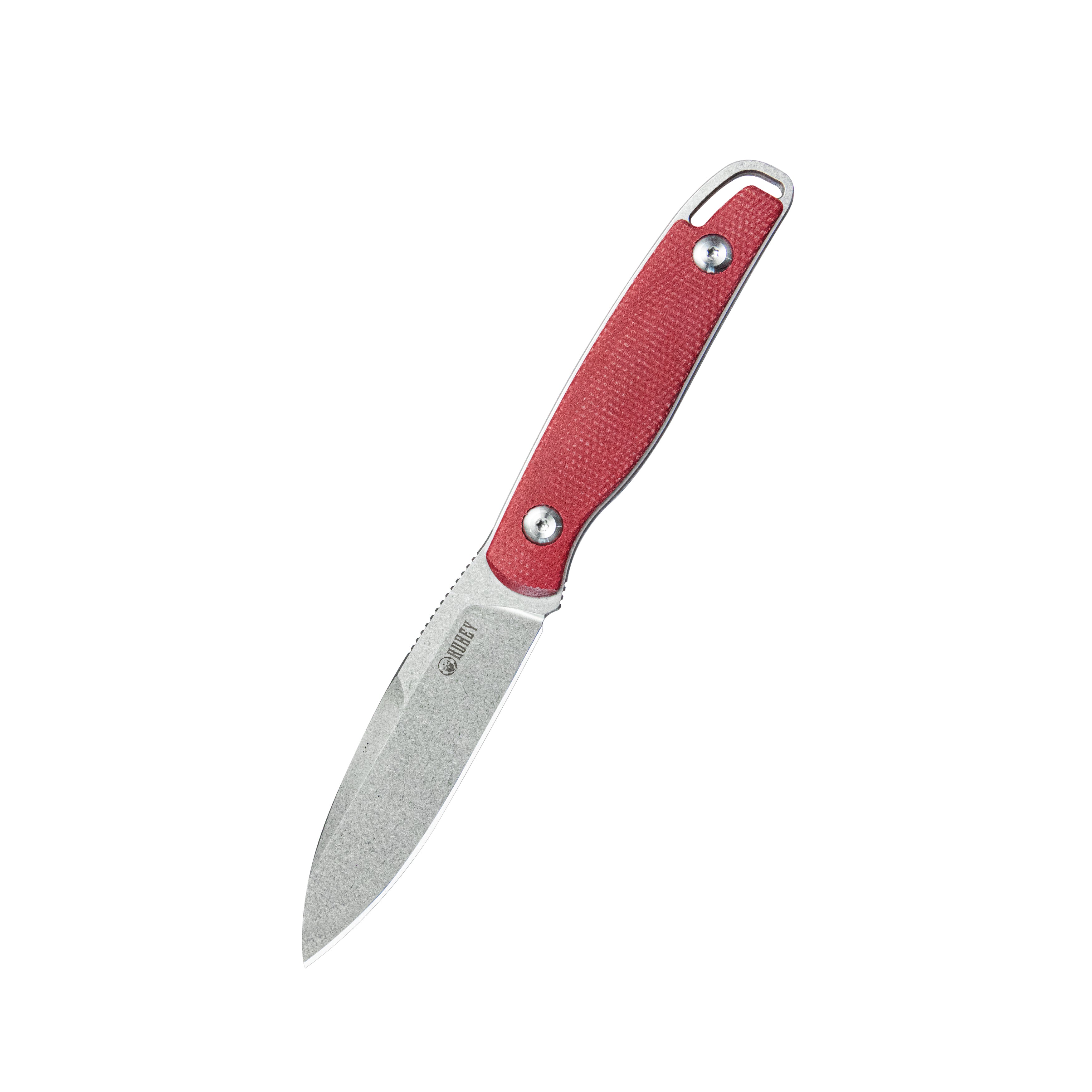 Kubey Dust Devil Outdoor Utility Knife Fixed Blade Knives Red Micarta 3.23'' Beadblast 14C28N KU357B
