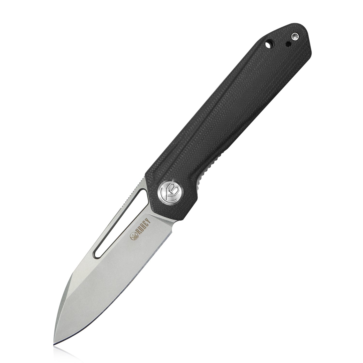 Kubey Royal Nest Liner Lock EDC Pocket Knife Front Flipper Black G10 Handle 2.99" Bead Blasted D2 KU321A