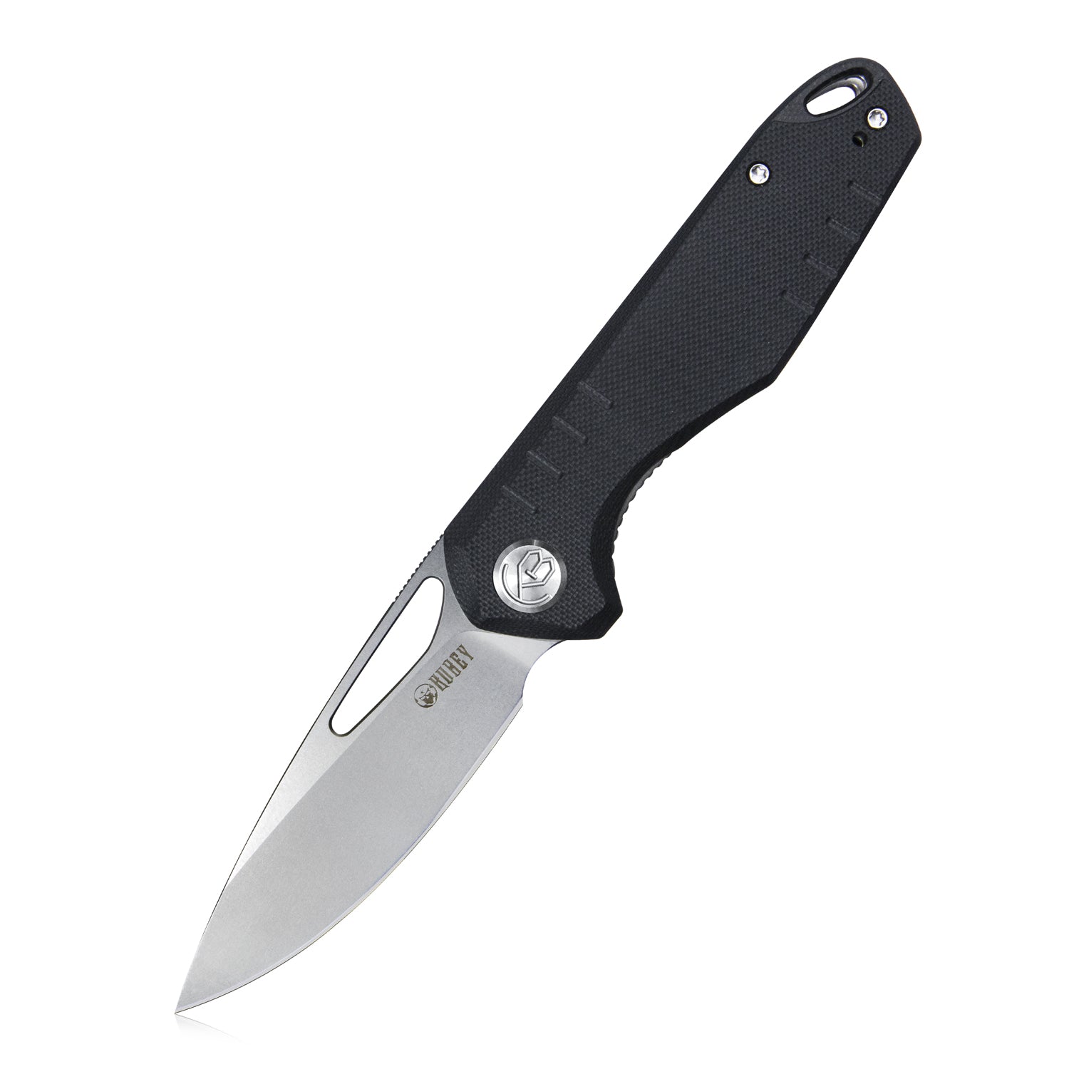 Kubey Doris Liner Lock Front Flipper Folding Knife Black G10 Handle 3.27" Bead Blasted Finish D2 KU324A