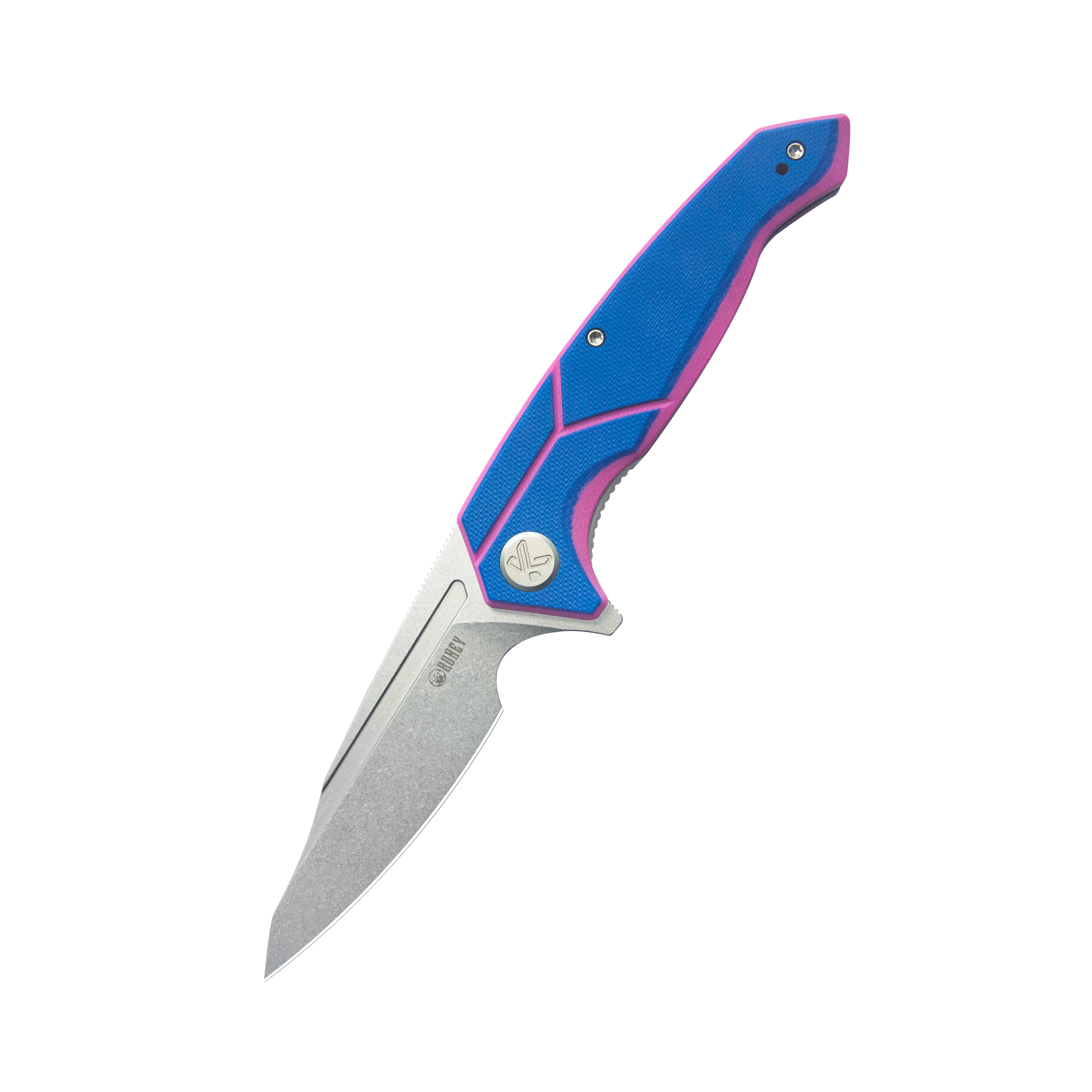 Kubey RBC-1 Outdoor Flipper Knife Blue Pink G10 Handle 3.46" Stonewash 14C28N KU373C