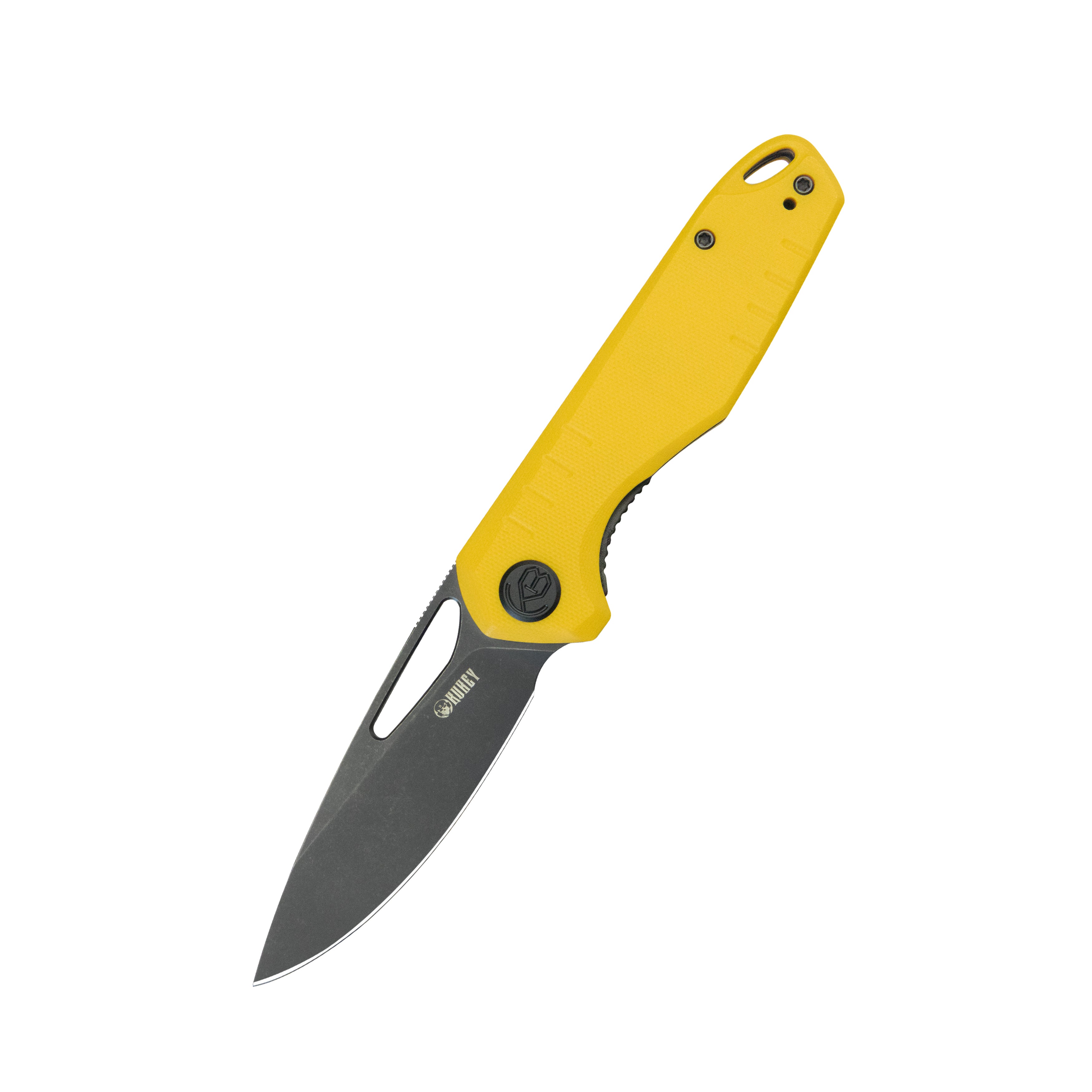 Kubey Doris Liner Lock Front Flipper Folding Knife Yellow G10 Handle 3.27" Blackwash Finish 14C28N KU324G