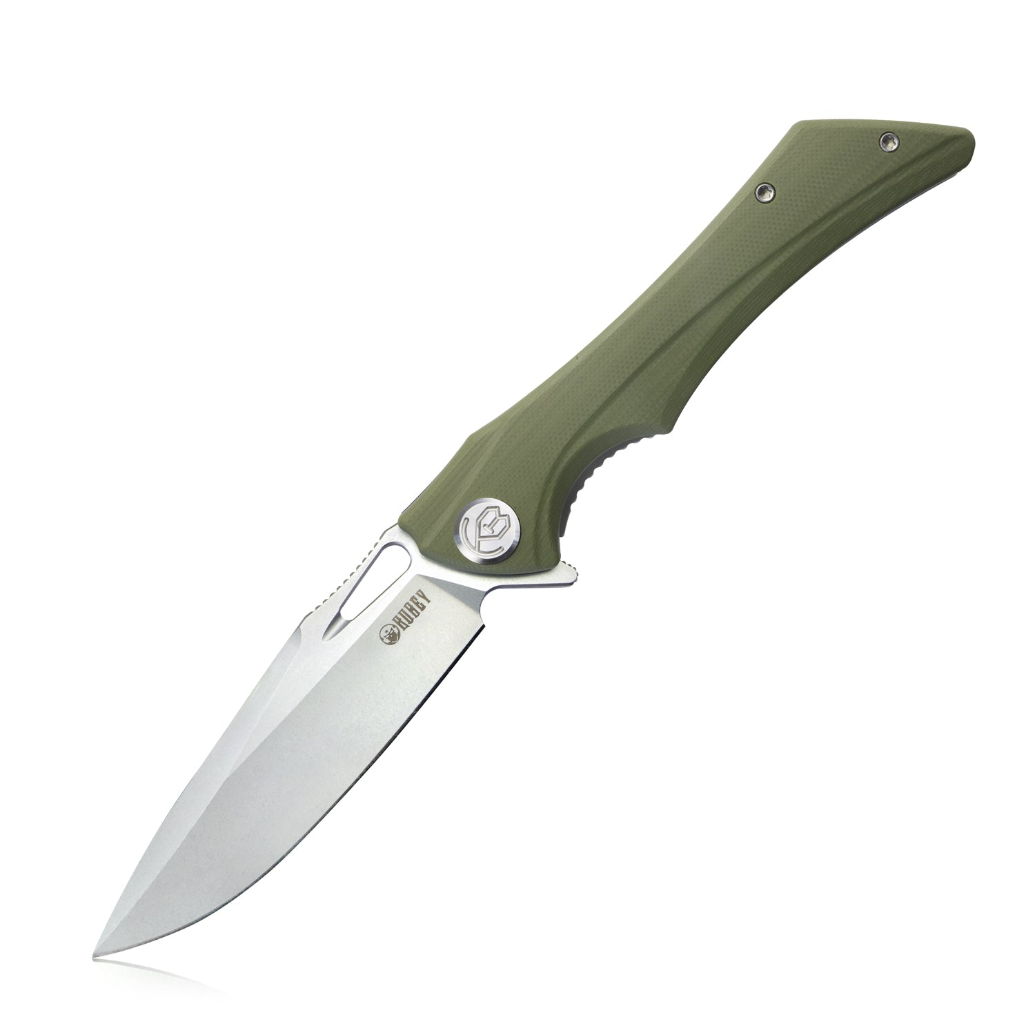 Kubey Raven Flipper Folding Knife OD Green G10 Handle 3.7" Satin AUS-10 KB245B