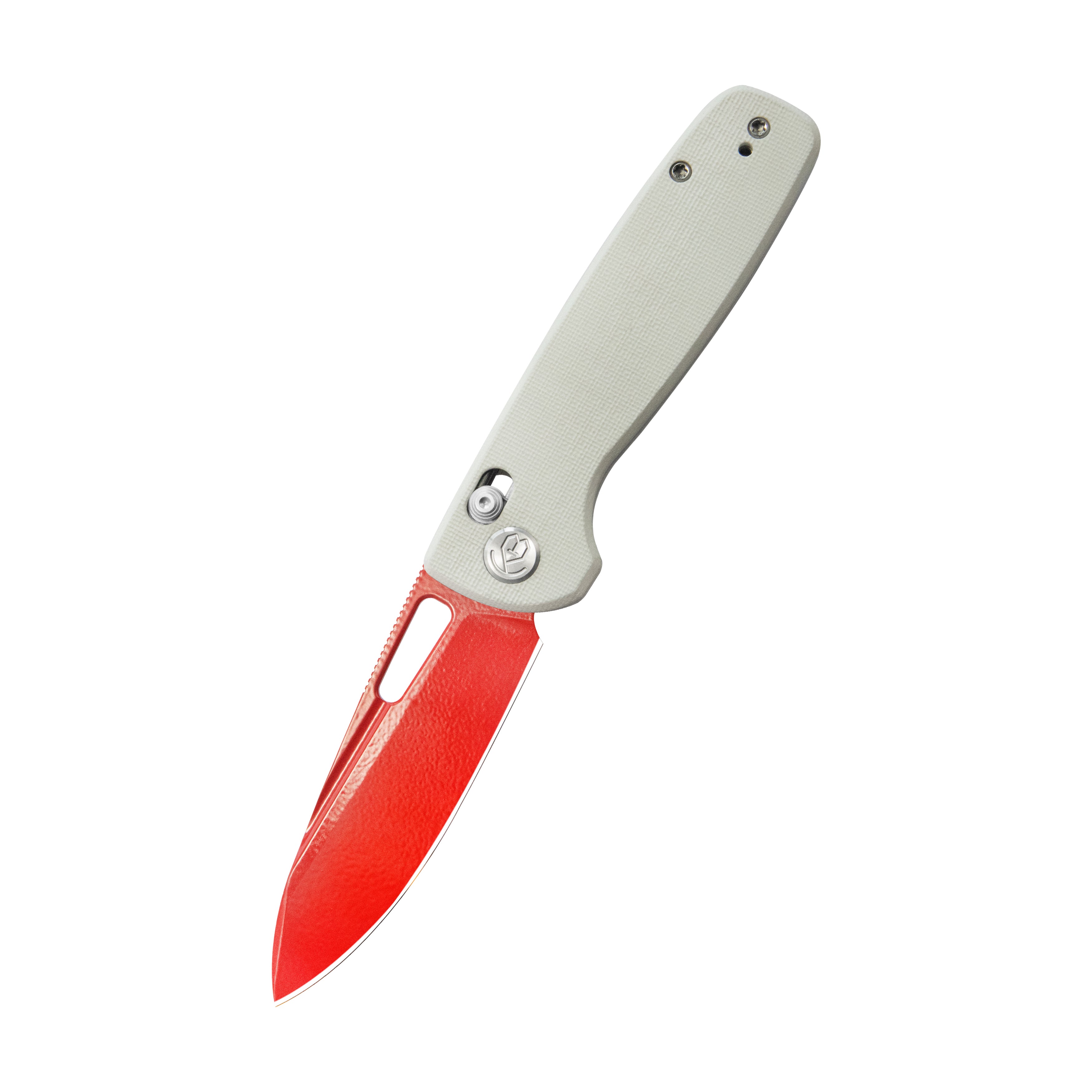 Kubey Bluff Crossbar lock Everyday Carry Pocket Folding Knife White G-10 Handle Red Coating 14C28N Blade KU248B