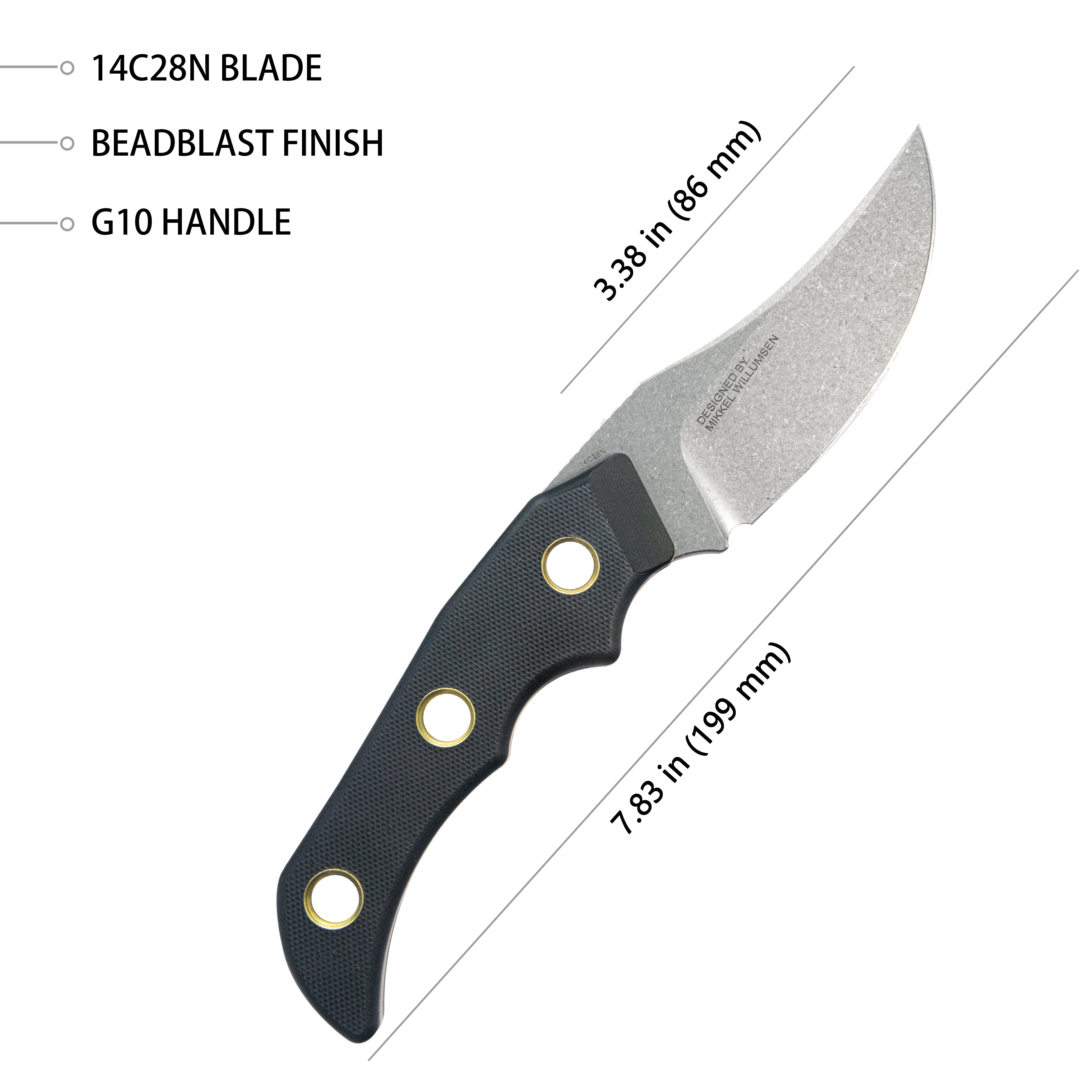 Kubey Blade Hunter Clip Point EDC Fixed Blade Knife Black G-10 Handle 3.38" Beadblast 14C28N KU375A