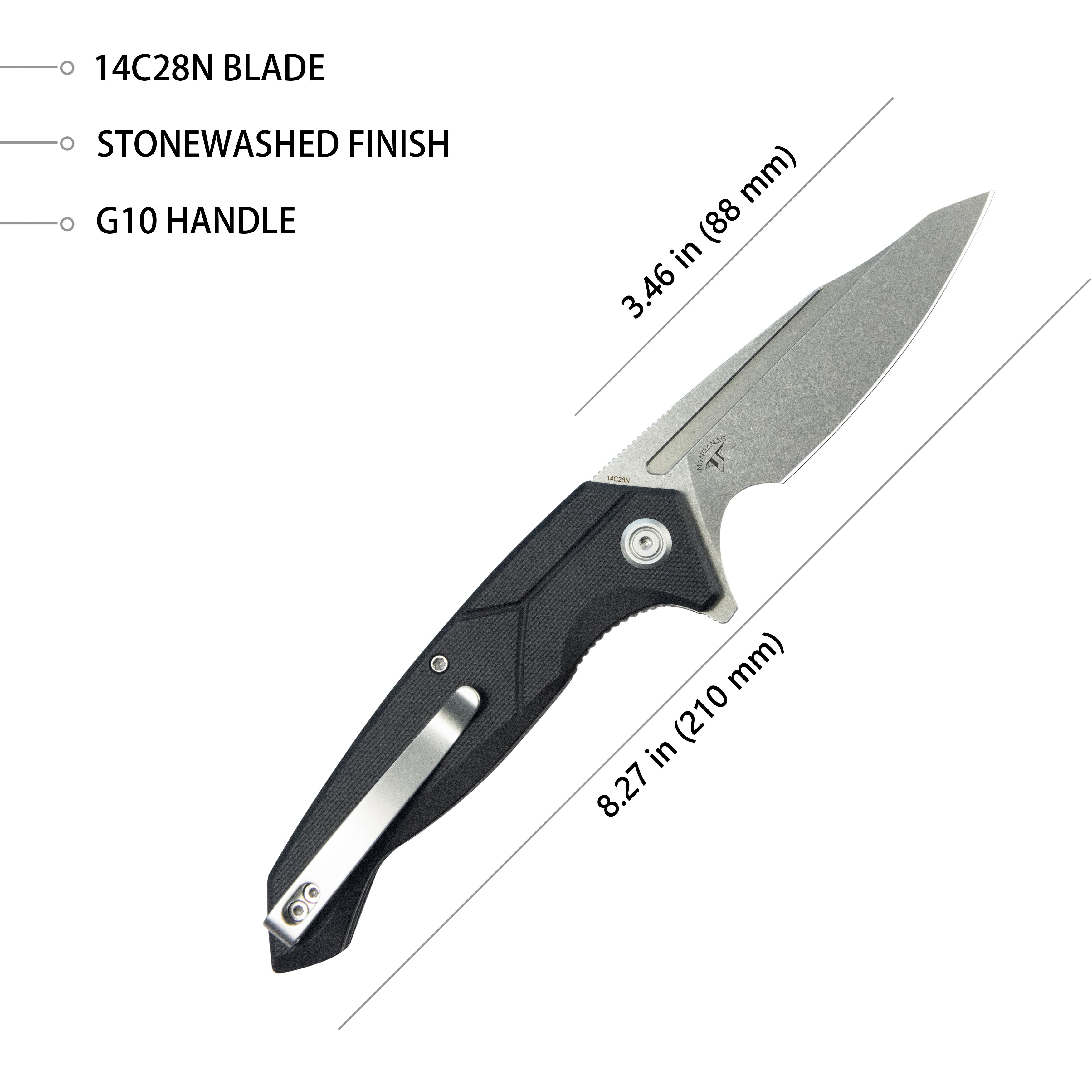 Kubey RBC-1 Outdoor Flipper Knife Black G10 Handle 3.46" Stonewash 14C28N KU373A