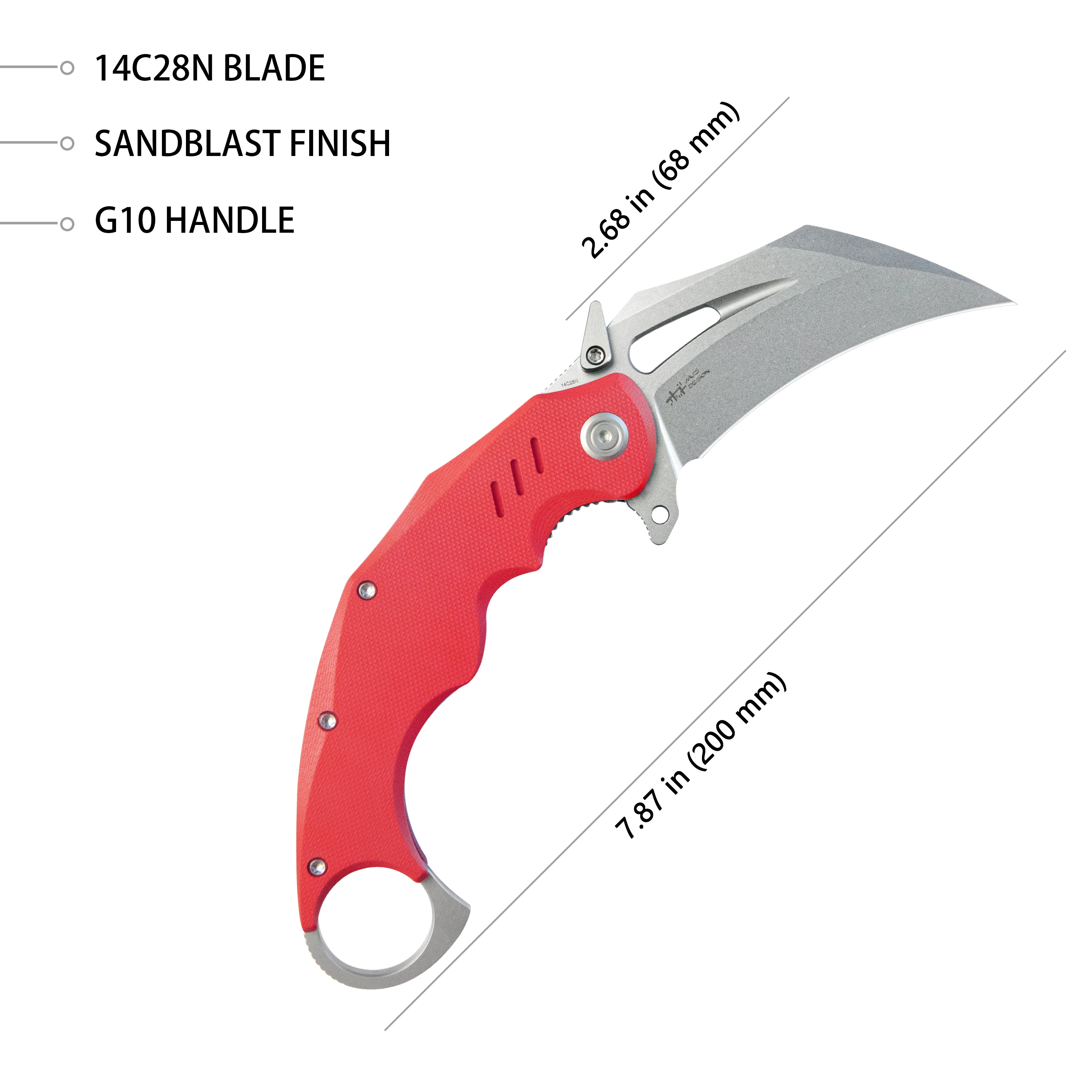 Kubey Wrath Karambit Folding Knife Red G-10 Handle 2.68" Beadblast 14C28N Blade KU261D