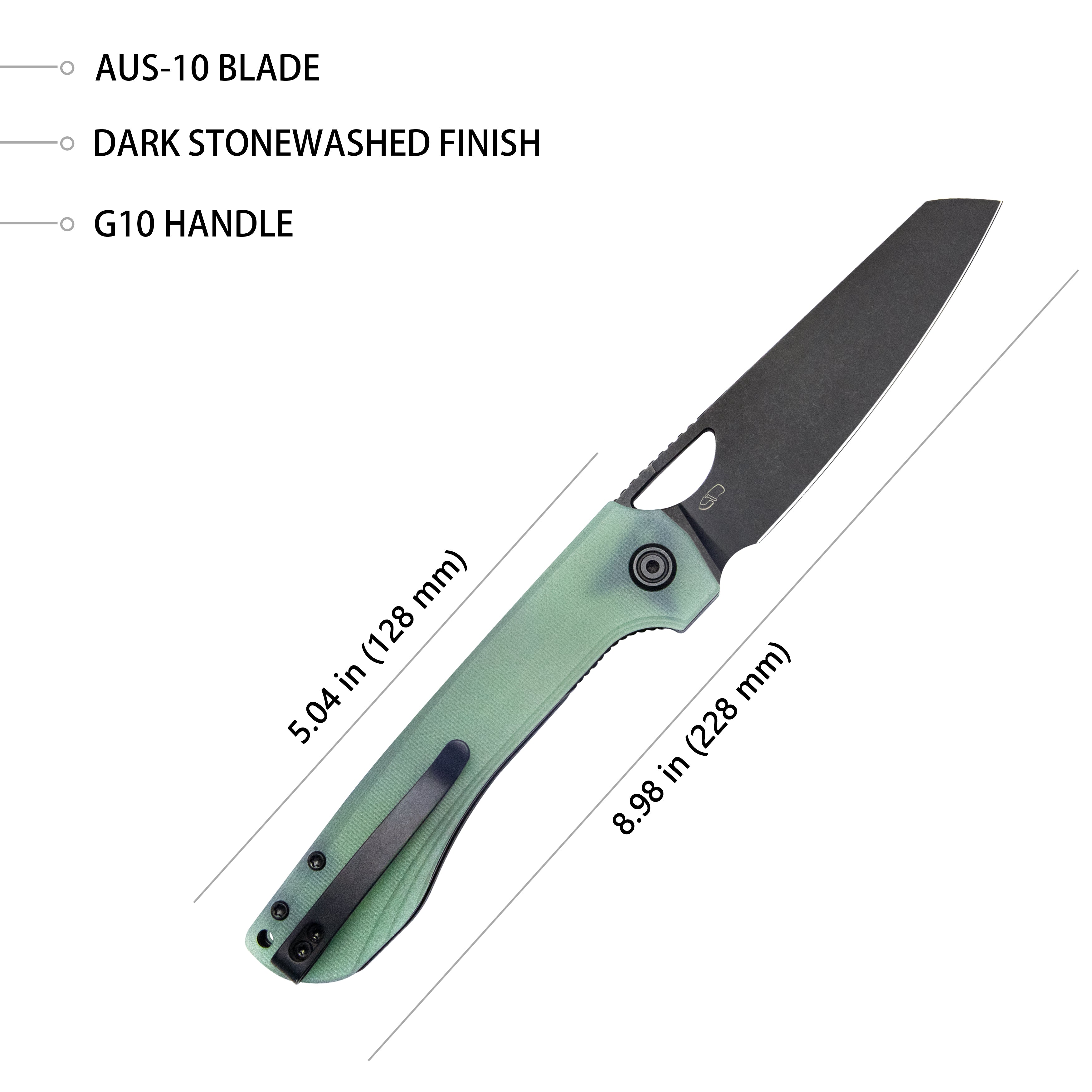 Kubey Elang Liner Lock Folding Knife Jade G10 Handle 3.94" Blackwashed Sheepsfoot AUS-10 KU365D
