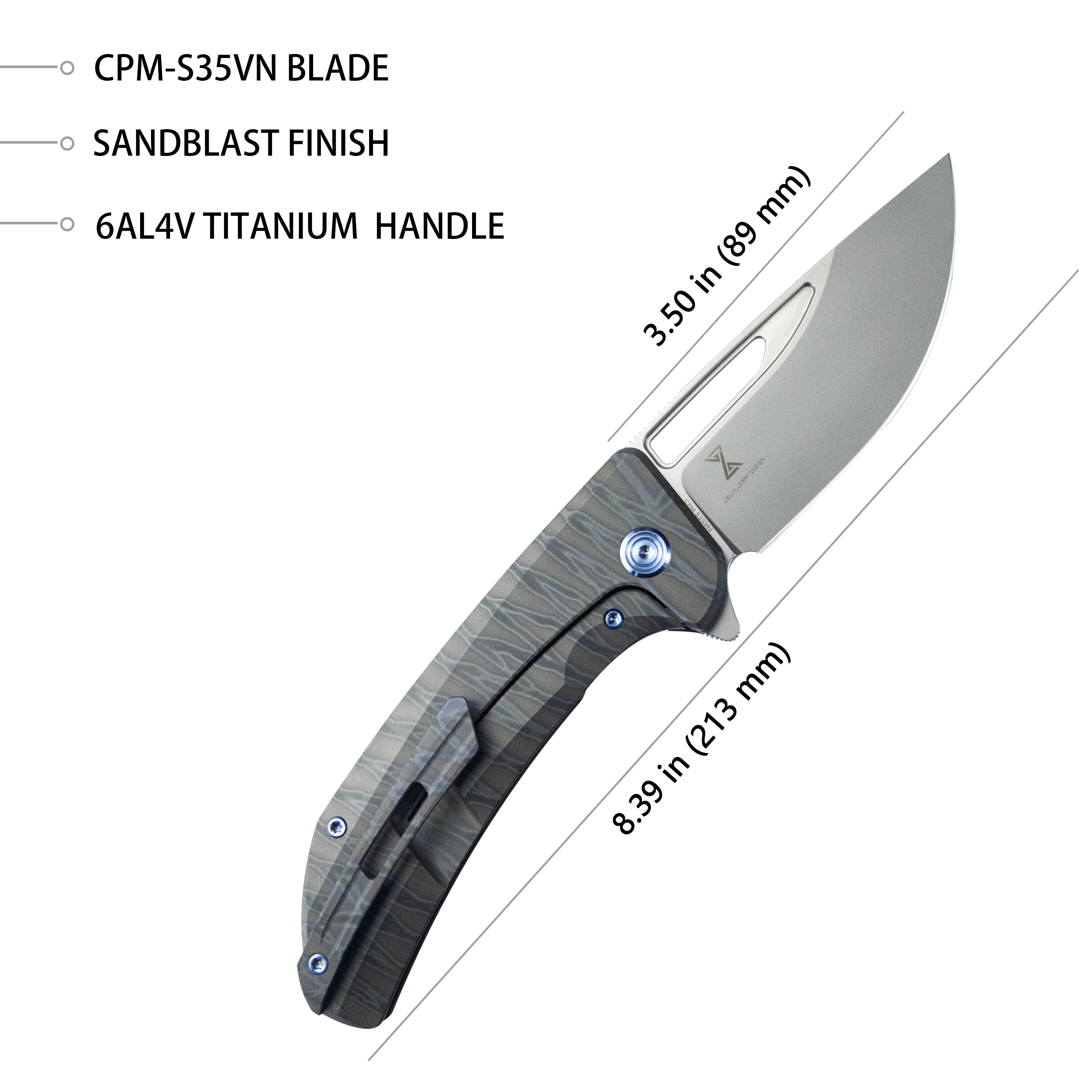 Kubey Hyperion Frame Lock Tactical Knife Flame 6AL4V Titanium Handle 3.50" Sandblast CPM-S35VN KB368F