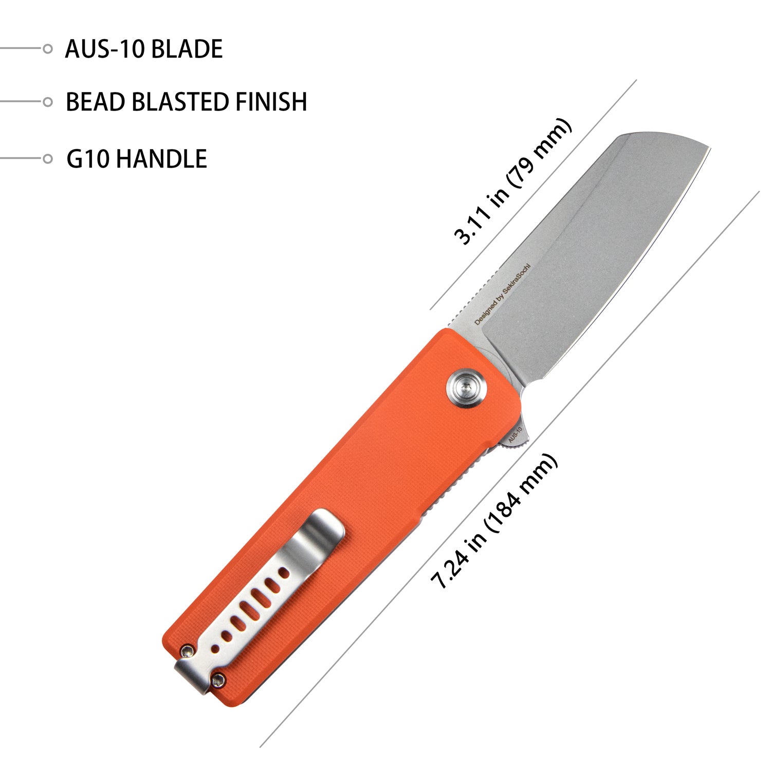 Kubey Sailor Liner Lock Flipper Outdoor Pocket Knife Orange G10 Handle 3.11" Bead Blasted AUS-10 Blade KU317G