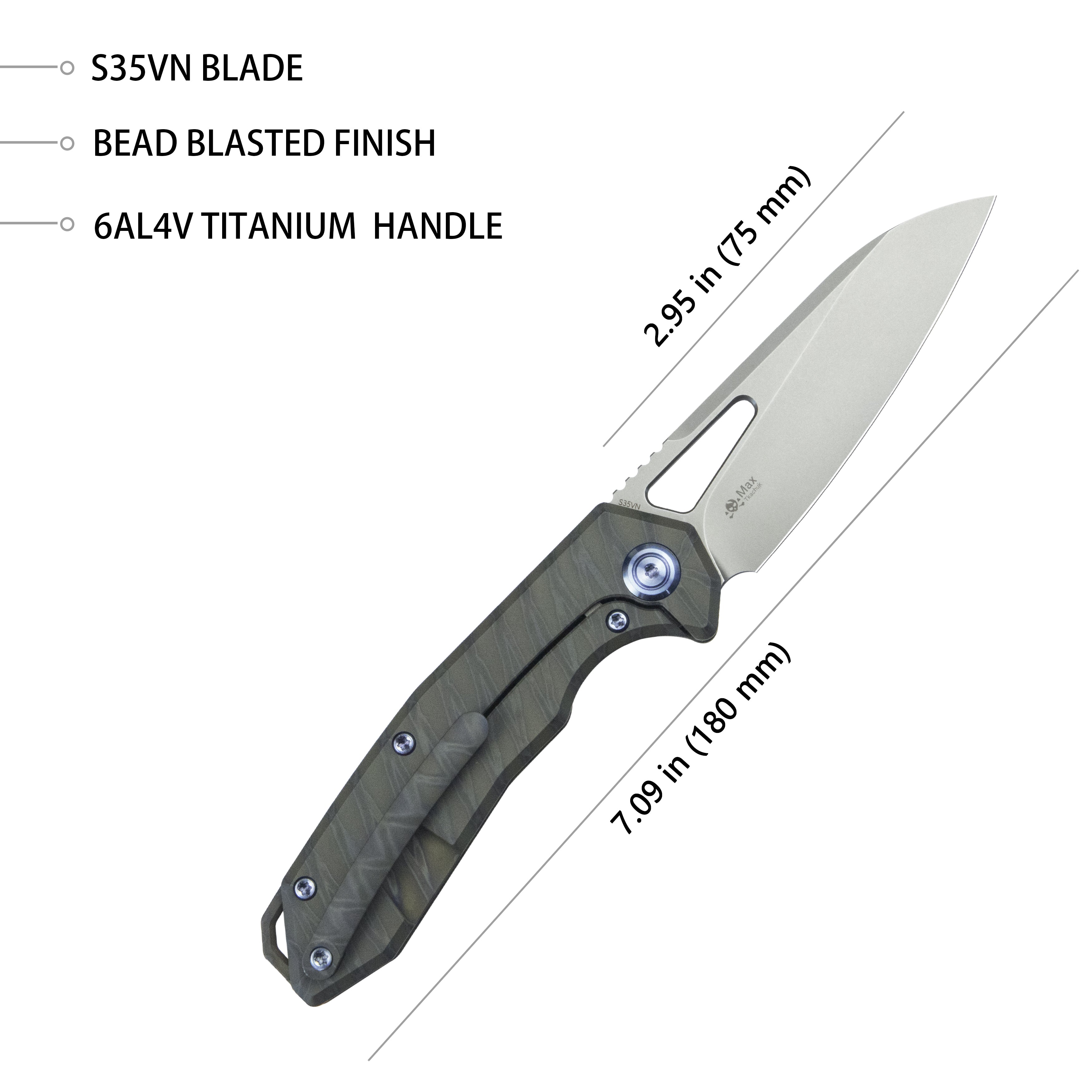 Kubey Vagrant Frame Lock Folding Pocket Knife Flame 6AL4V Titanium Handle 2.95" Bead Blasted CPM-S35VN KB284E