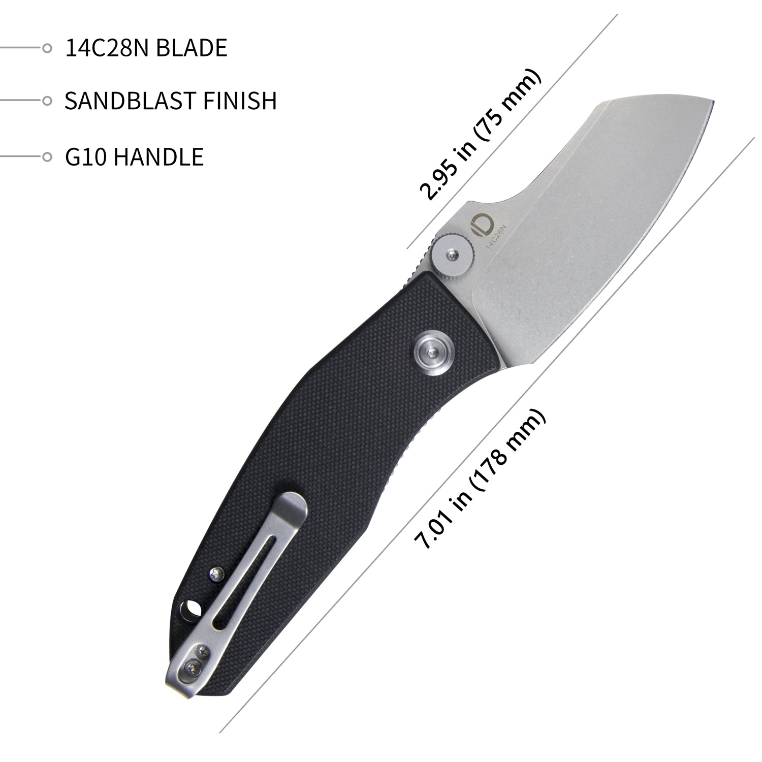 Kubey Monsterdog Liner Lock Folding Knife Black G10 Handle 2.95" Bead Blasted 14C28N KU337A