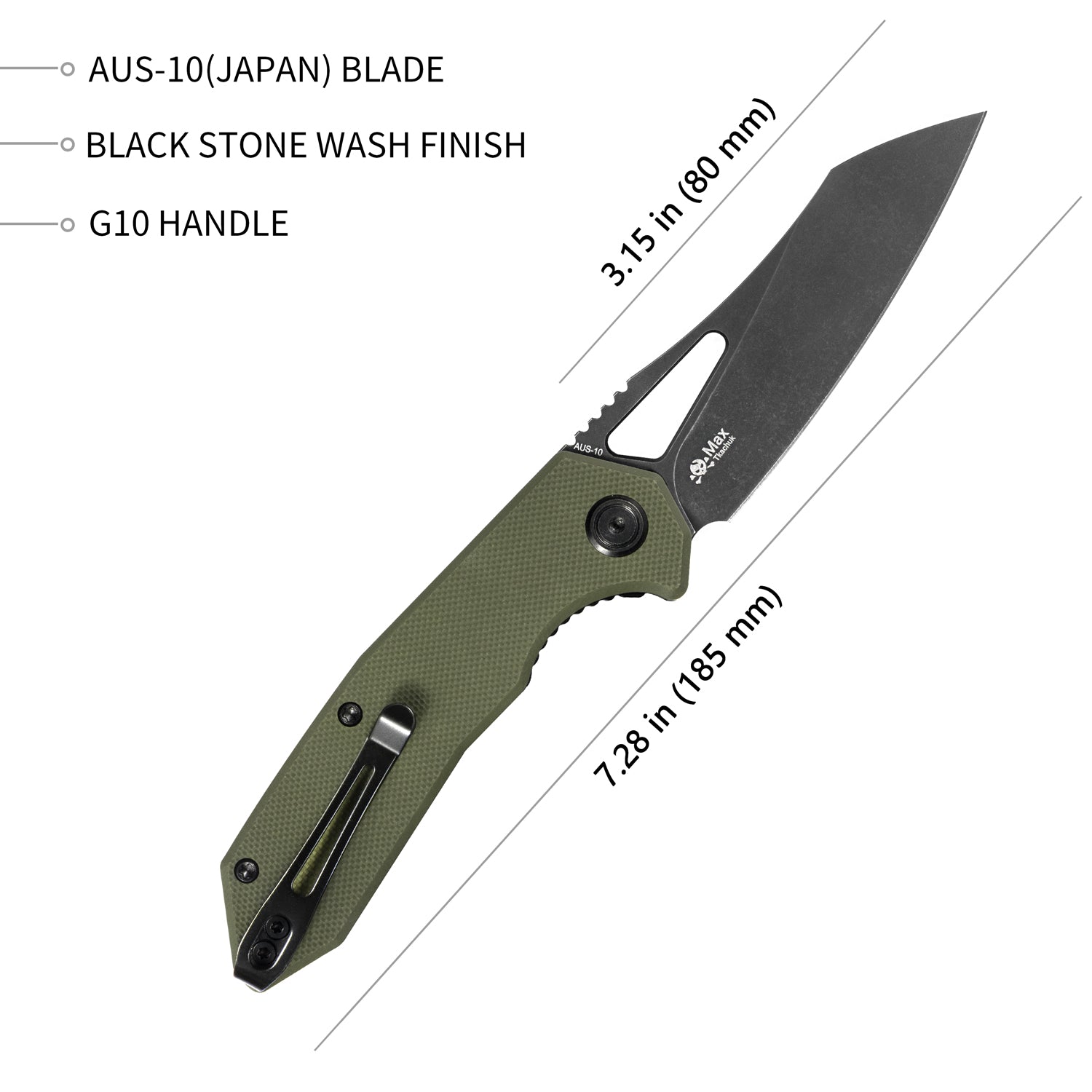 Kubey Vagrant Liner Lock Folding Knife Tan G10 Handle (3.1" Darkwashed AUS-10) KU291E