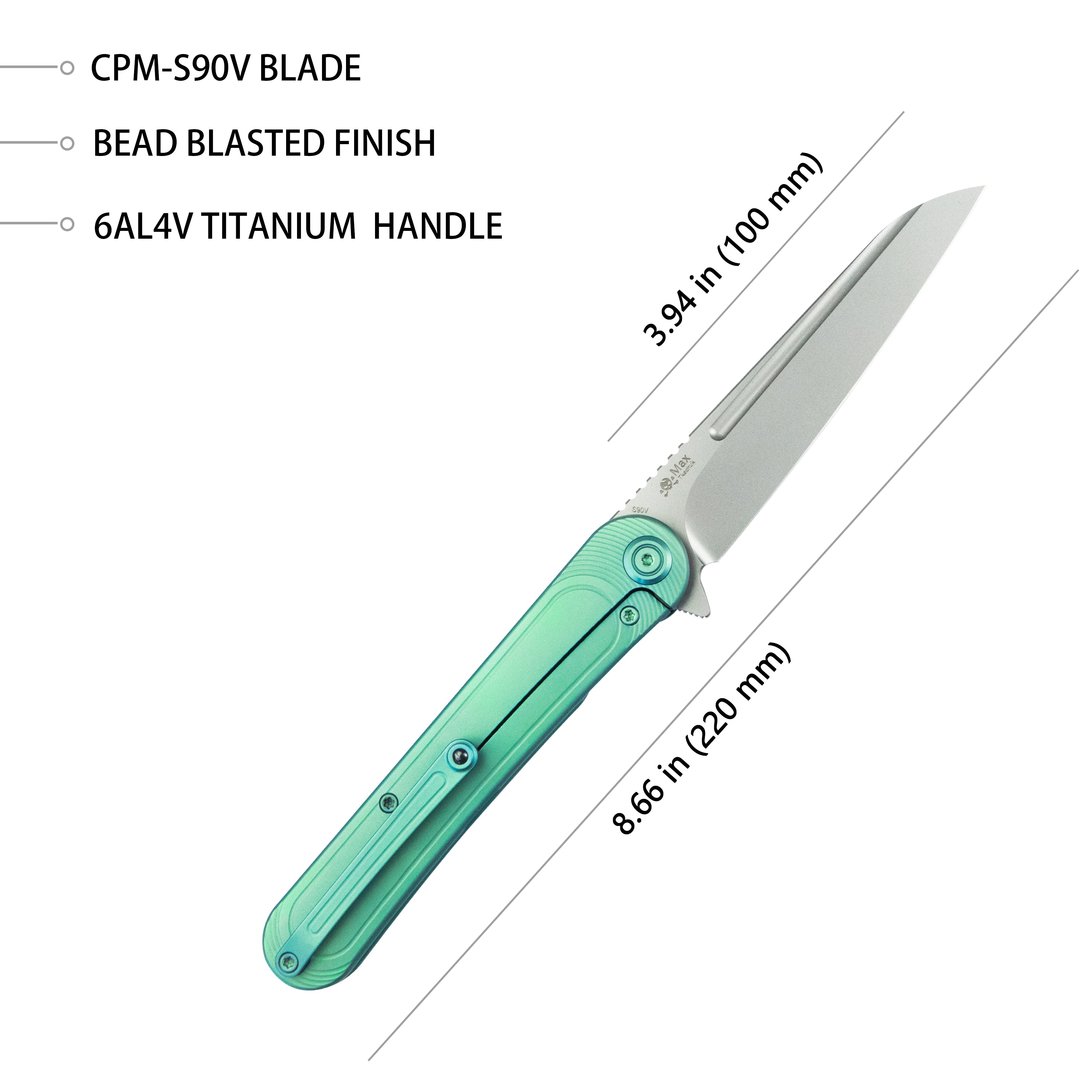 Kubey Dandy Frame Lock Gentlemans Pocket Folding Knife Green Ti Handle 3.94" Sandblasted S90V KB247F