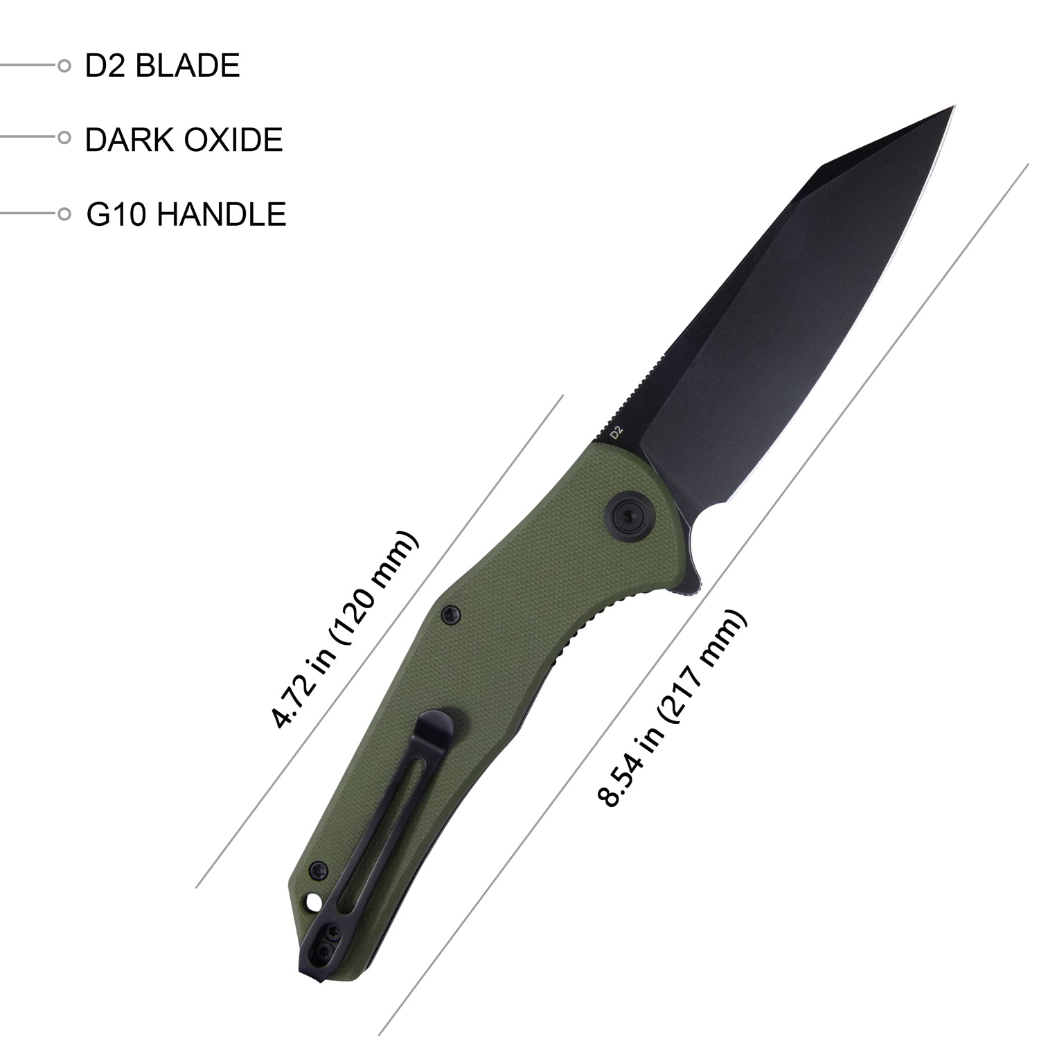 Kubey Flash Liner Lock Flipper Folding Knife Green G10 Handle 3.82" Blackwash D2 KU158B