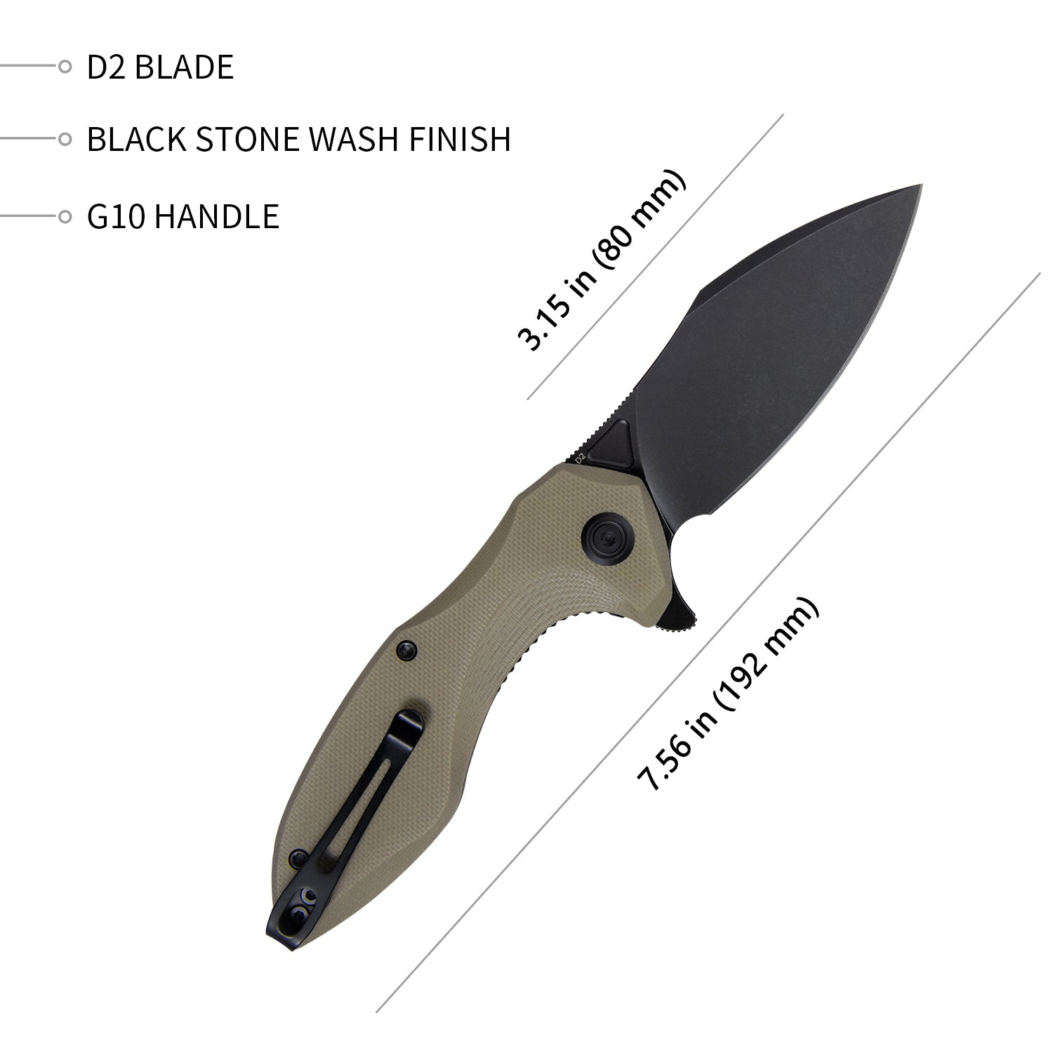 Kubey Noble Nest Liner Lock Folding Knife Tan G10 Handle 3.15" Dark Stonewashed D2 KU236I