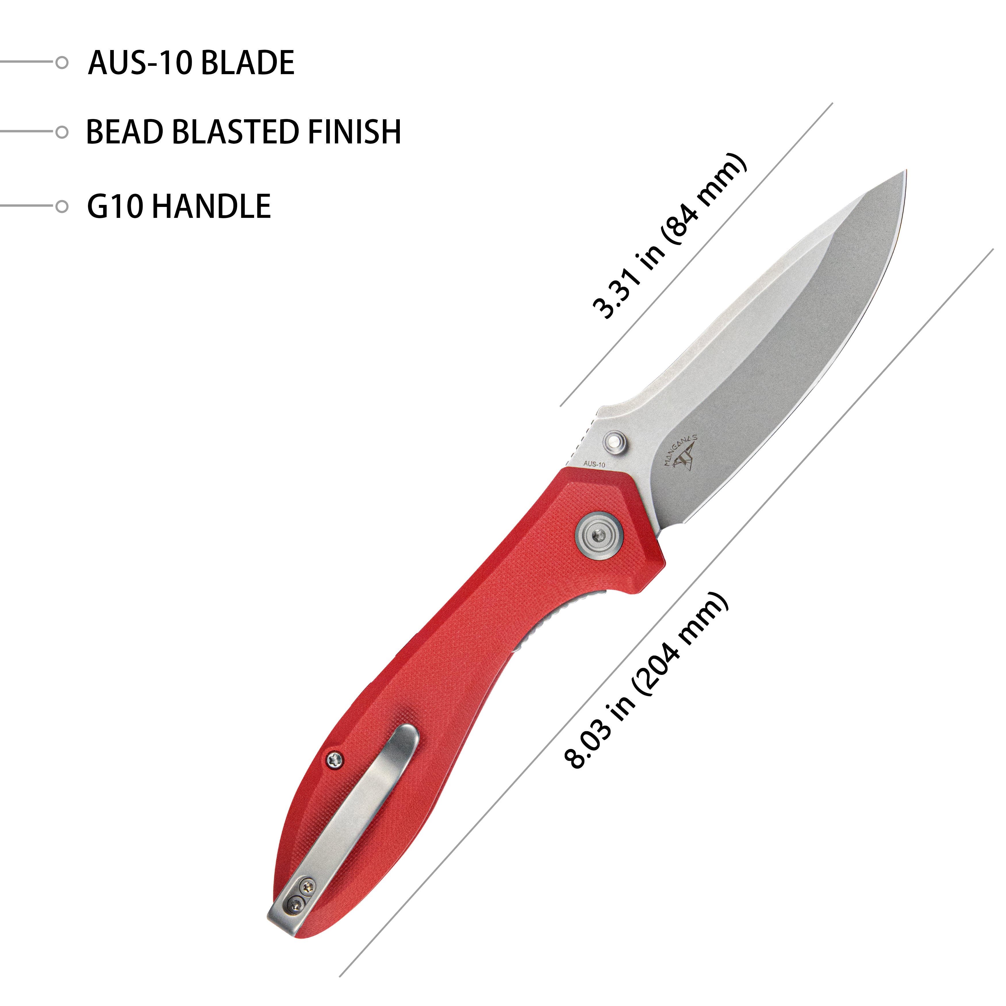 Kubey Ruckus Liner Lock Folding Knife Red G10 Handle 3.31" Bead Blasted AUS-10 KU314J