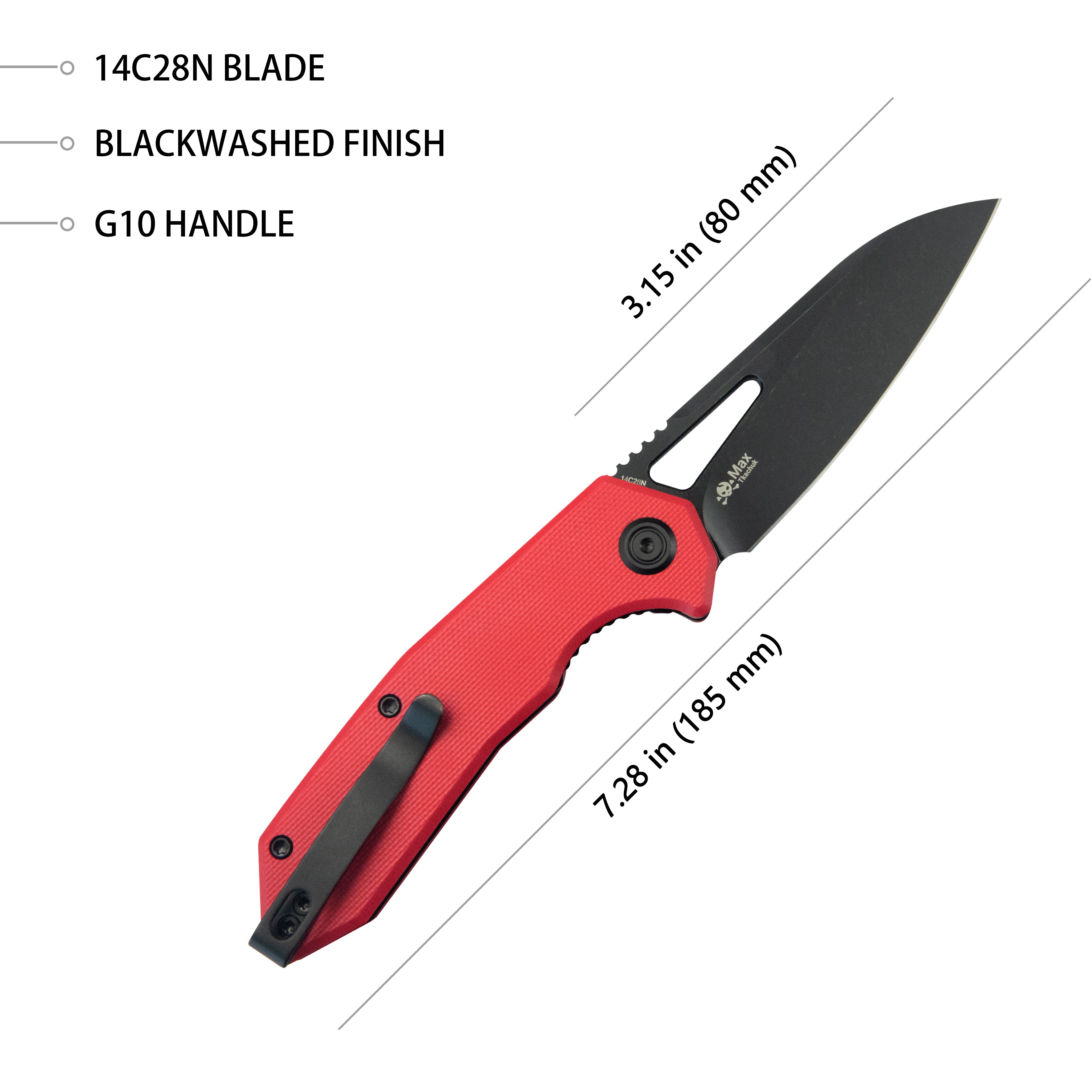 Kubey Vagrant Liner Lock Folding Knife Red G10 Handle 3.1" Blackwash 14C28N KU291K