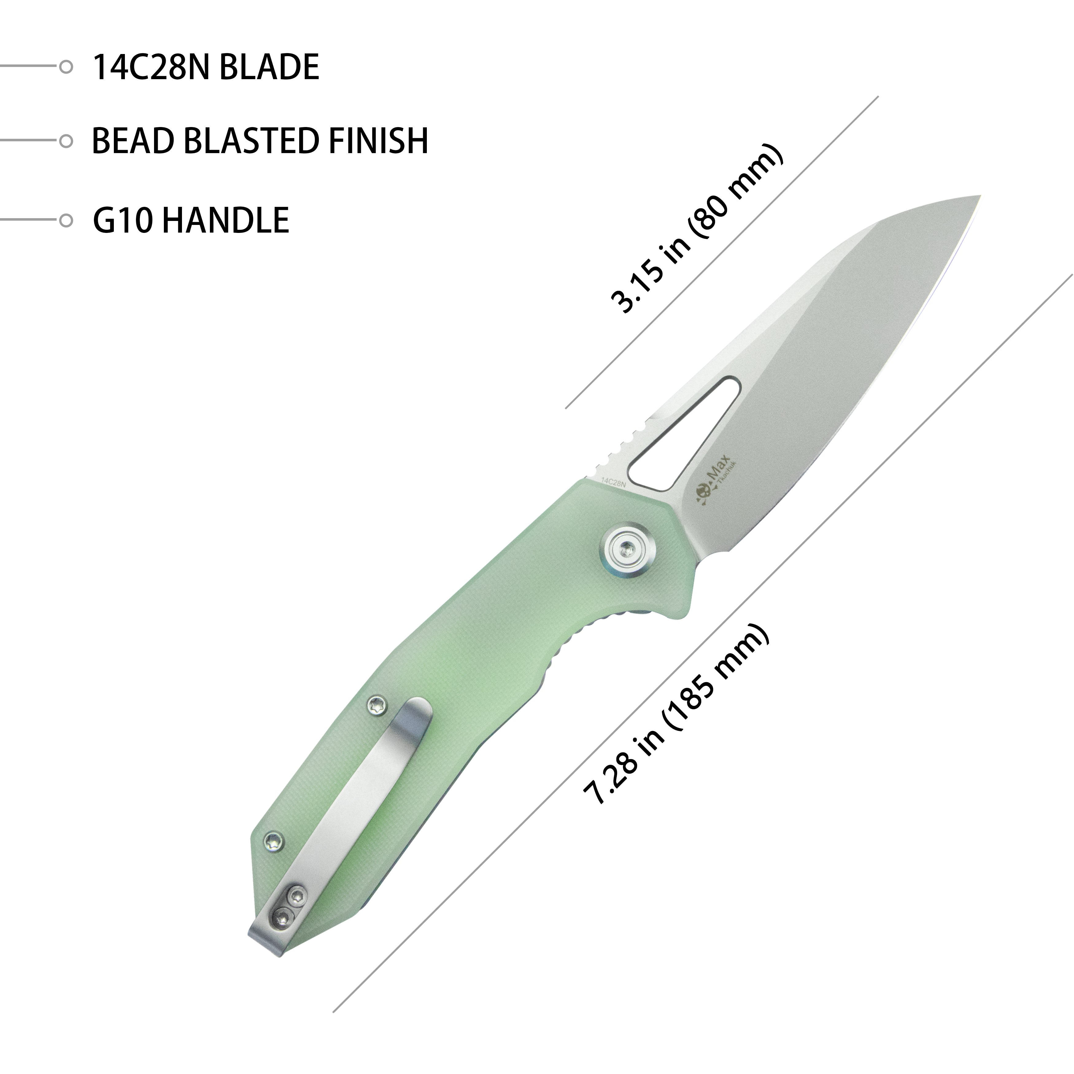 Kubey Vagrant Liner Lock Folding Knife Jade G10 Handle 3.1" Sandblast 14C28N KU291M