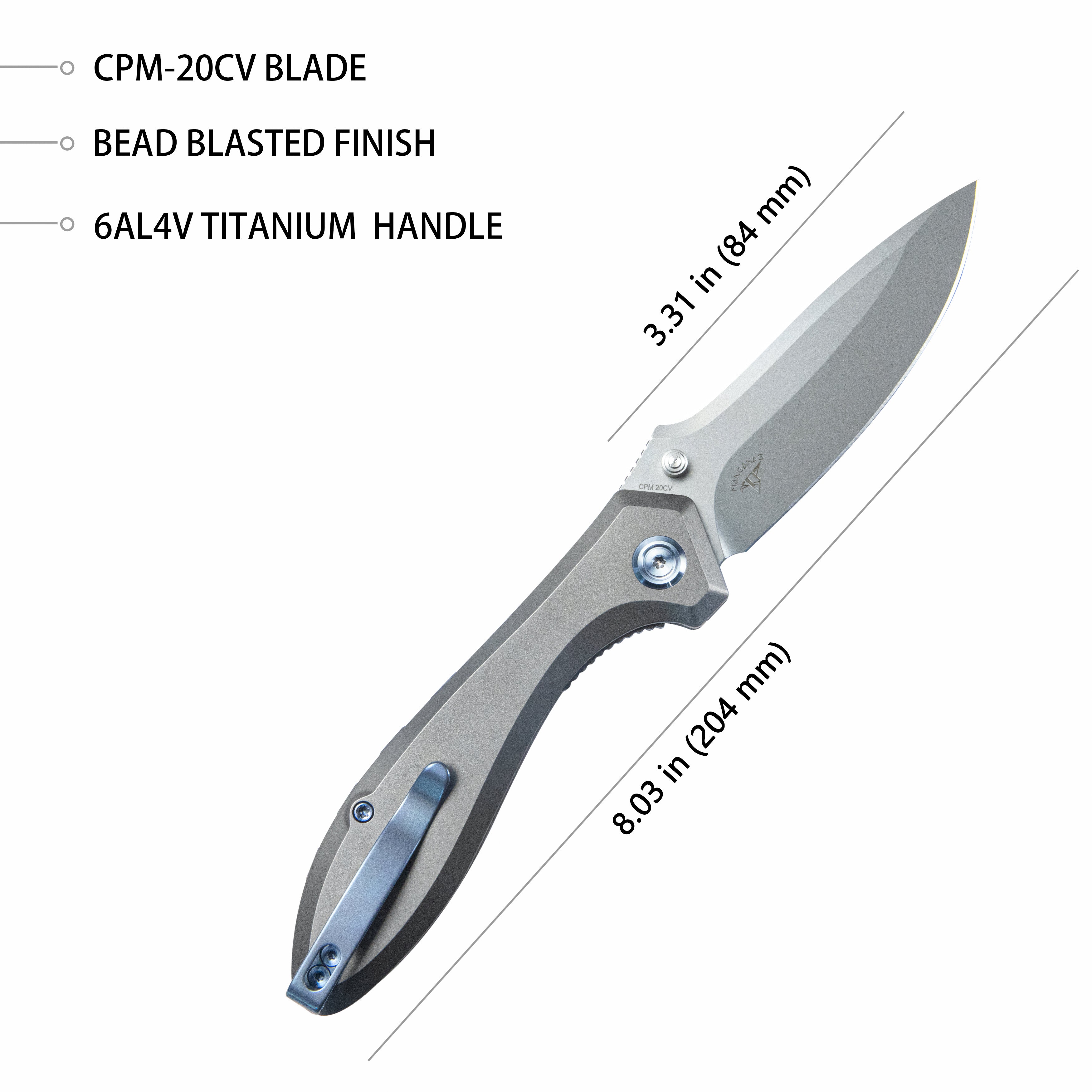 Kubey Ruckus Liner Lock Folding Knife Gray Ti Handle 3.31" Bead Blasted CPM 20CV KB314Q