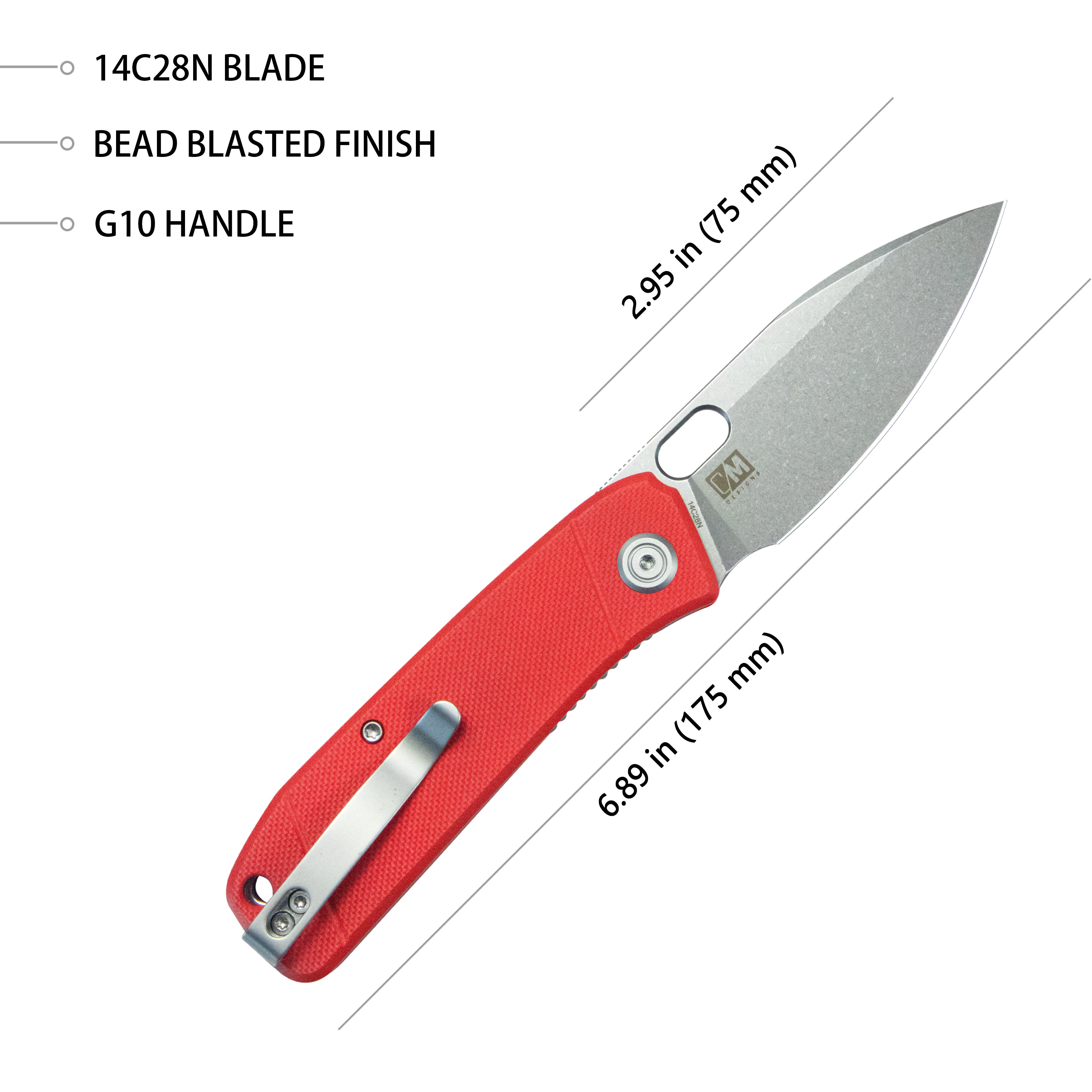 Kubey Hyde Liner Lock Folding Knife Red G10 Handle 2.95" Bead Blasted 14C28N KU2104G