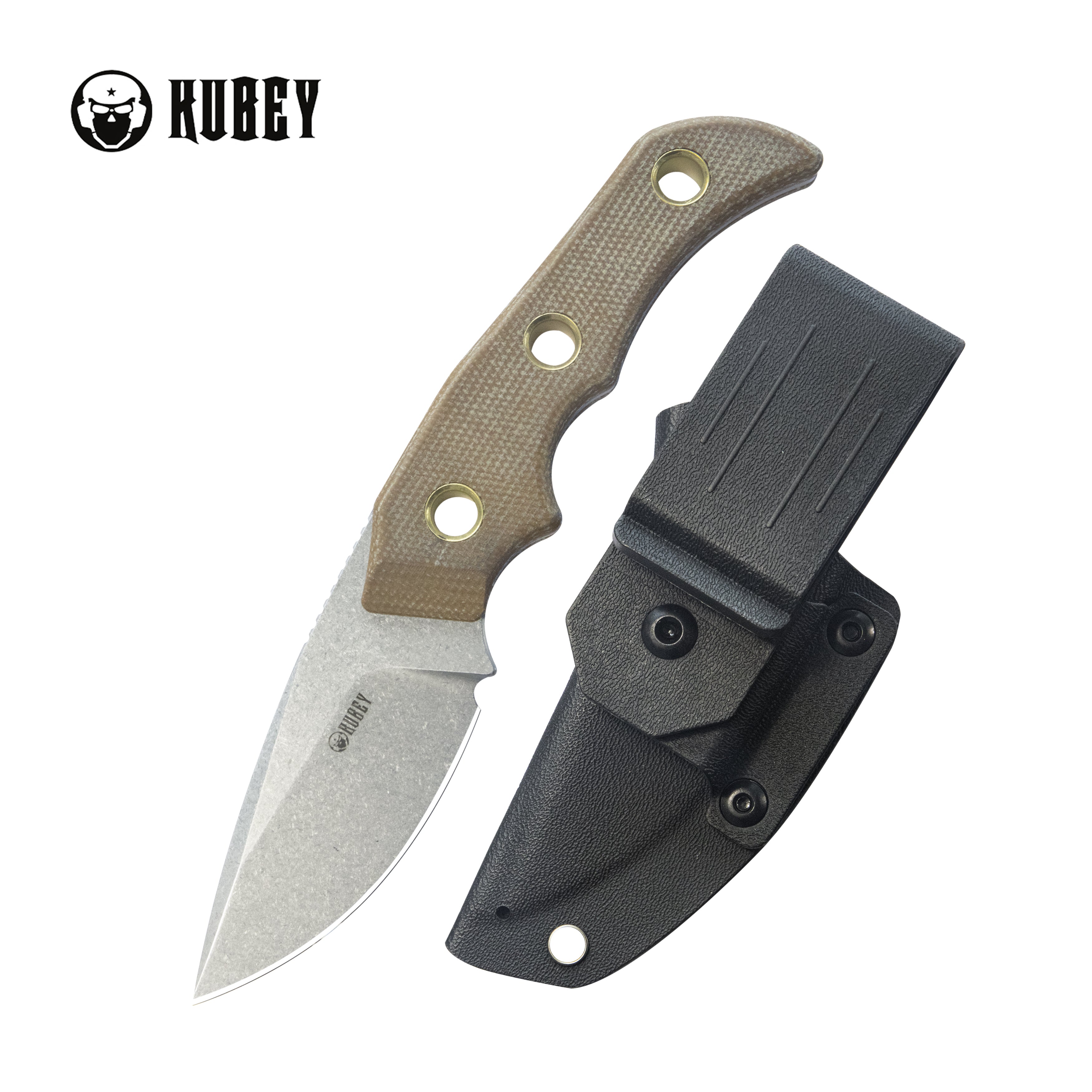 Kubey Blade Hunter Drop Point Fixed Blade Knife Brown Micarta Handle 2.95''Beadblast 14C28N KU376B