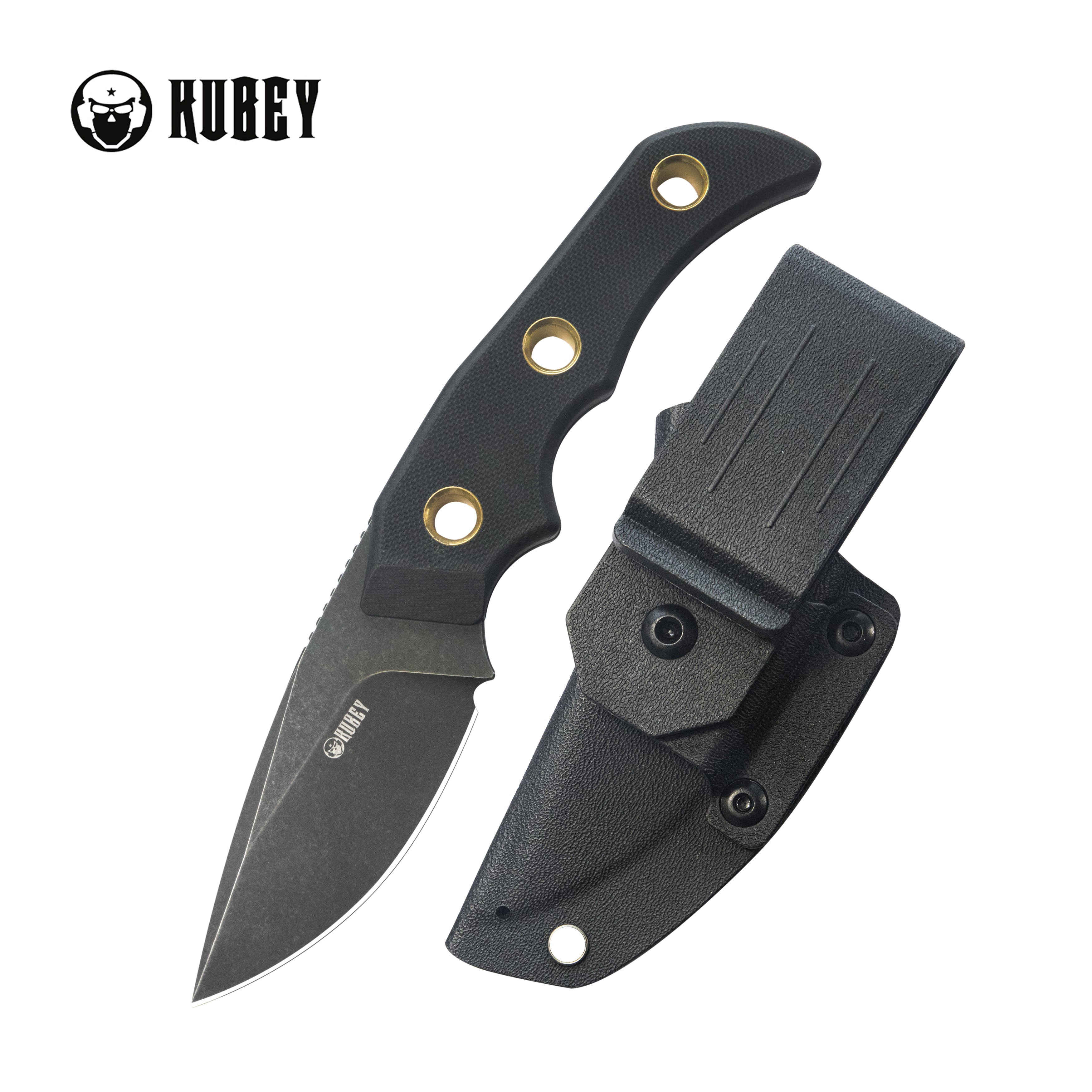 Kubey Blade Hunter Drop Point Fixed Blade Knife Black G-10 Handle 2.95''Blackwash 14C28N KU376C