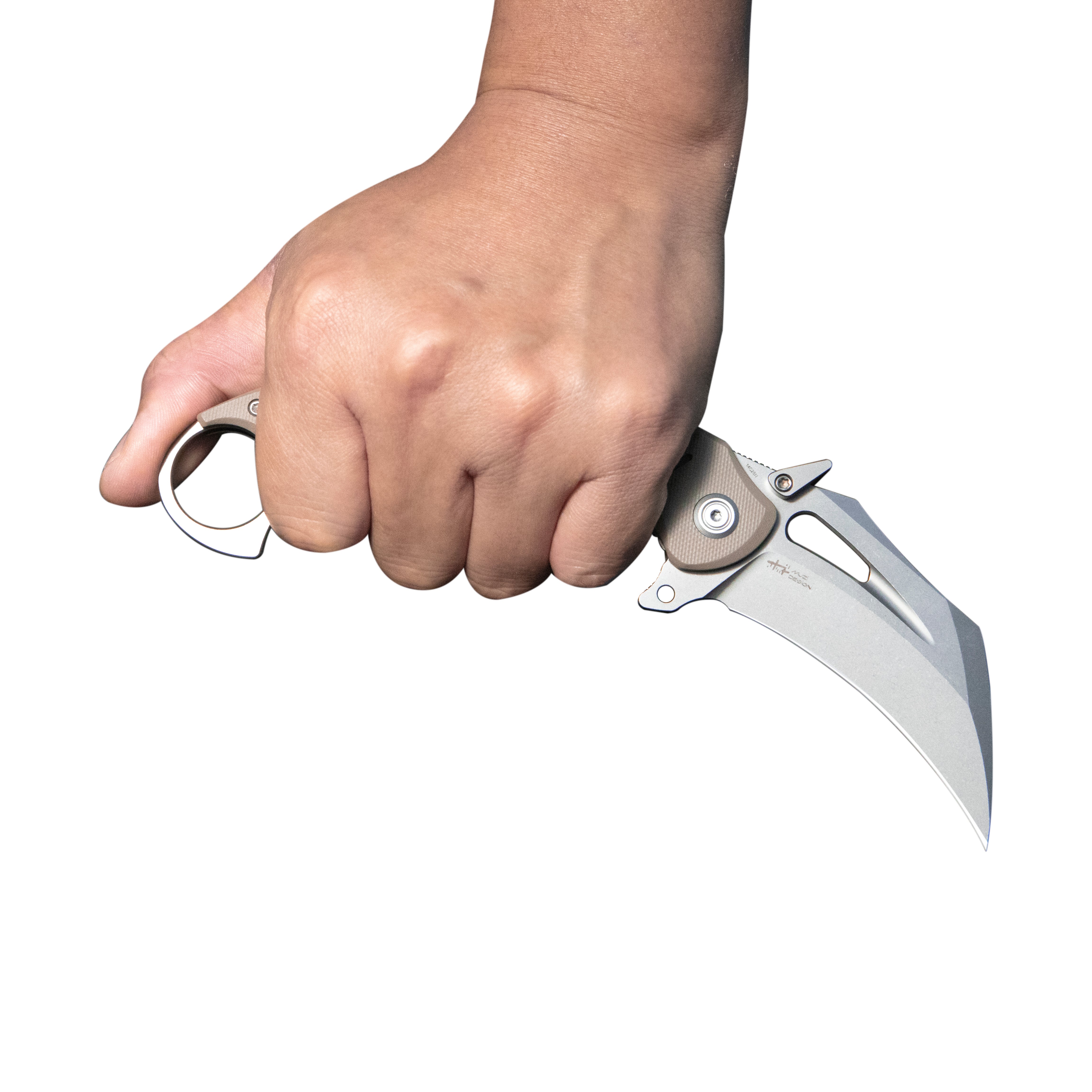 Kubey Wrath Karambit Folding Knife Tan G-10 Handle 2.68" Beadblast 14C28N Blade KU261C