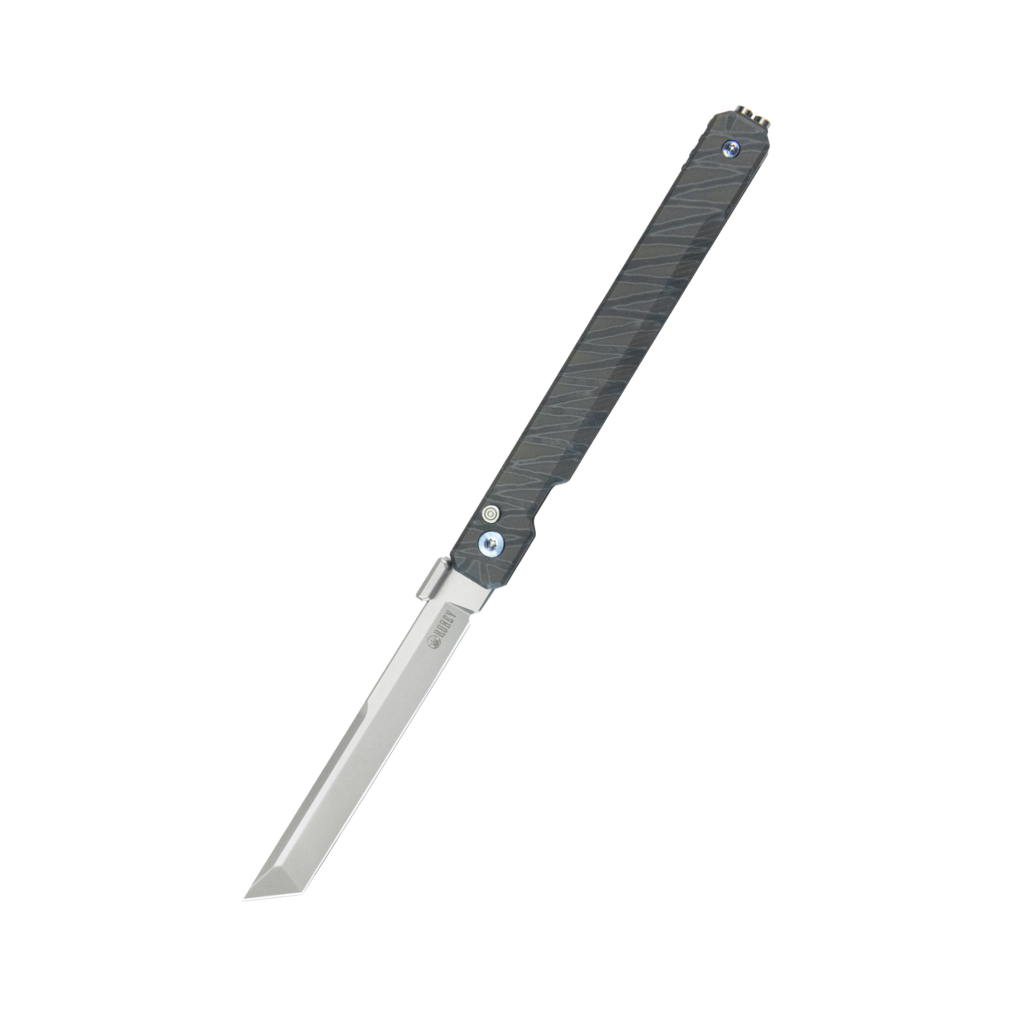 Kubey Prism Button Lock CEO Style Folding Knife Flame 6AL4V Titanium Handle 3.54'' Beadblast 14C28N KB243C